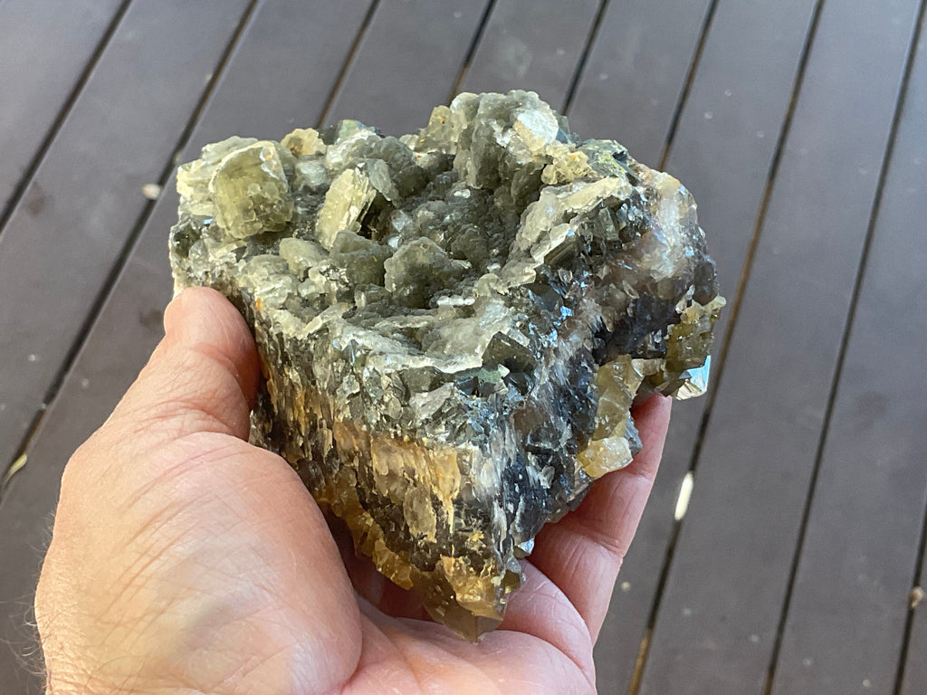 1162g Large Tabular Golden Baryte on Botryoidal Fluorite Specimen