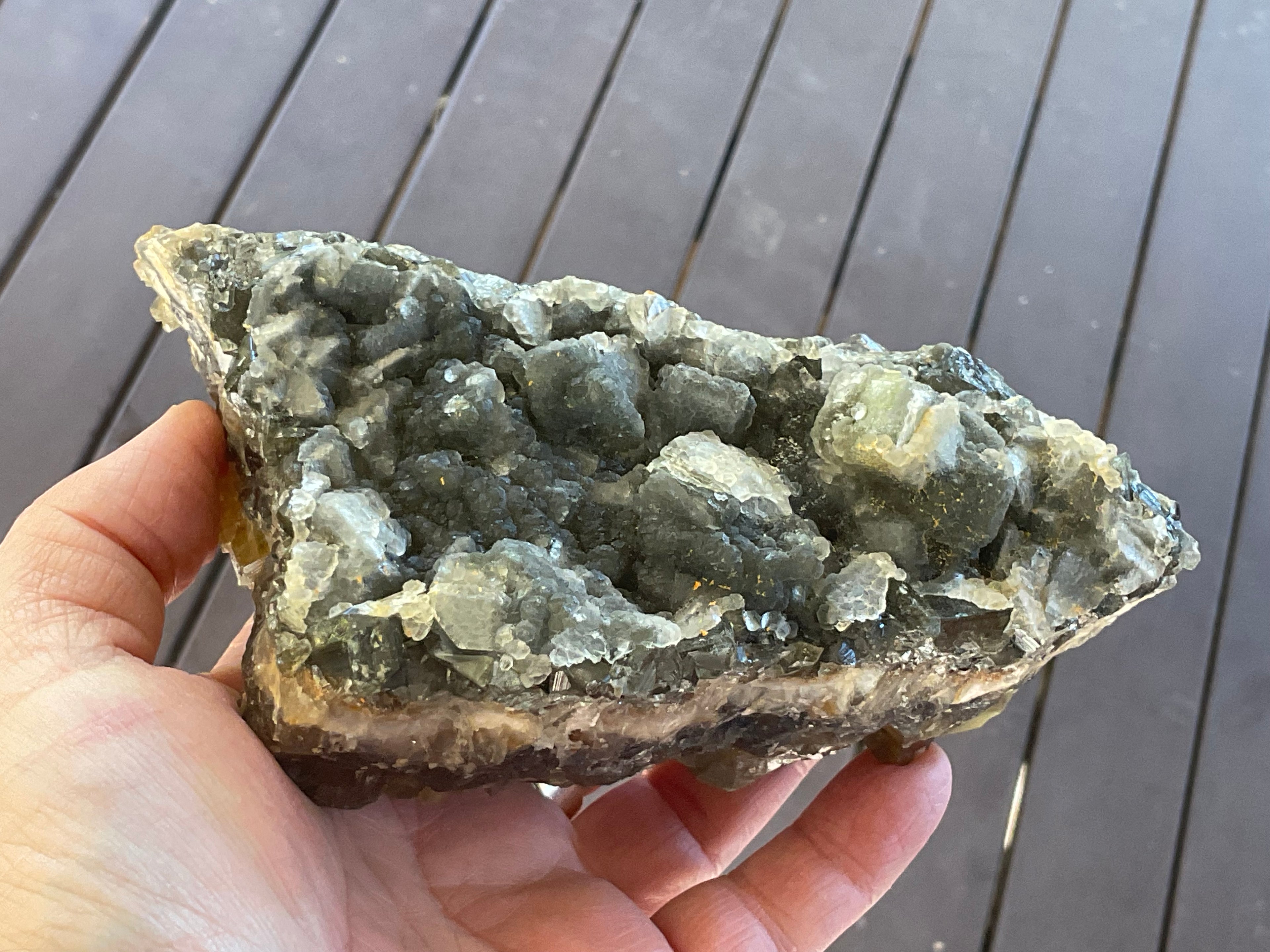 1162g Large Tabular Golden Baryte on Botryoidal Fluorite Specimen