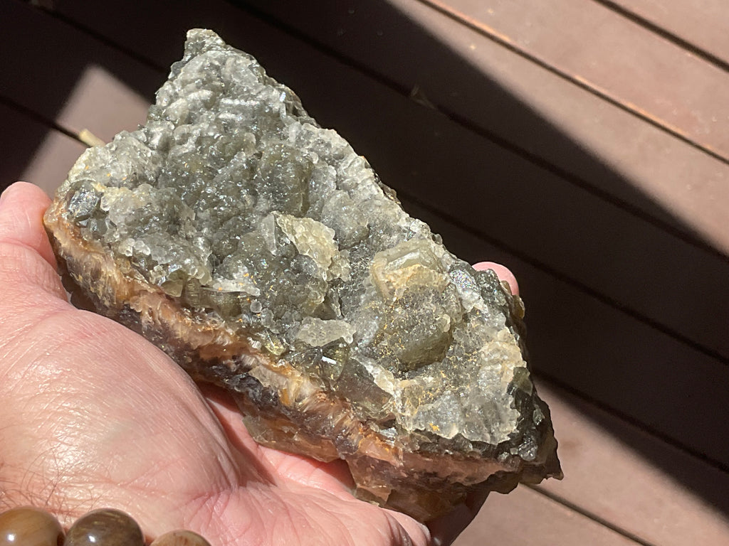 1162g Large Tabular Golden Baryte on Botryoidal Fluorite Specimen