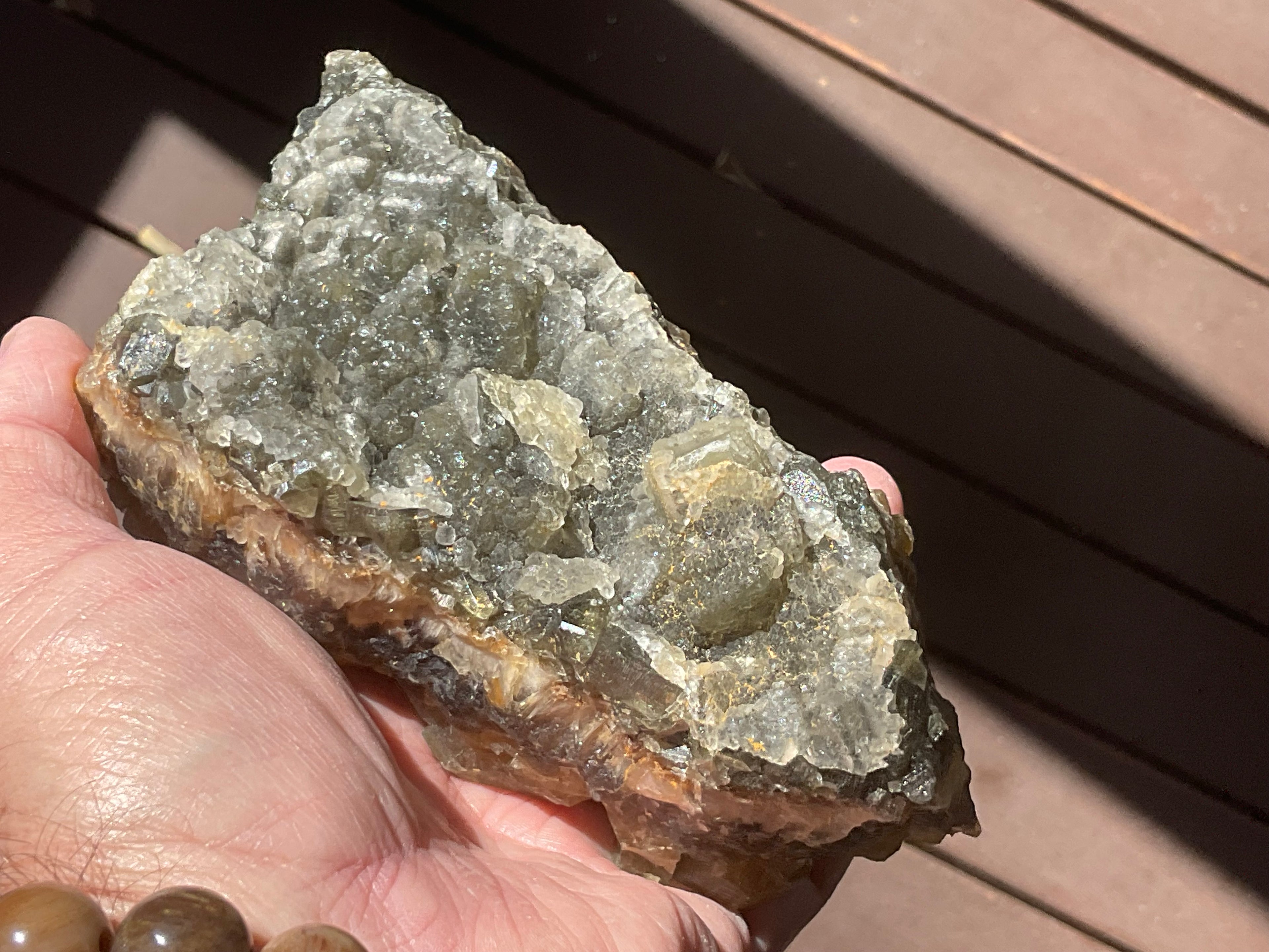 1162g Large Tabular Golden Baryte on Botryoidal Fluorite Specimen