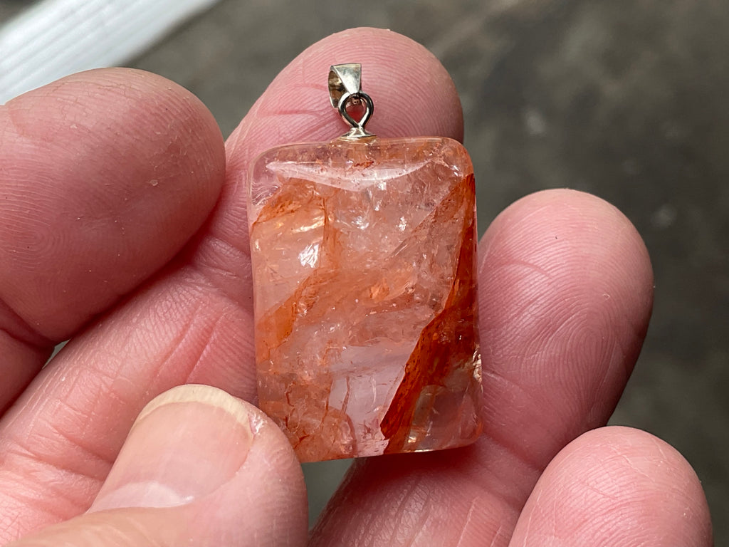 Fire Quartz Pillow Cabochon Pendant 2B