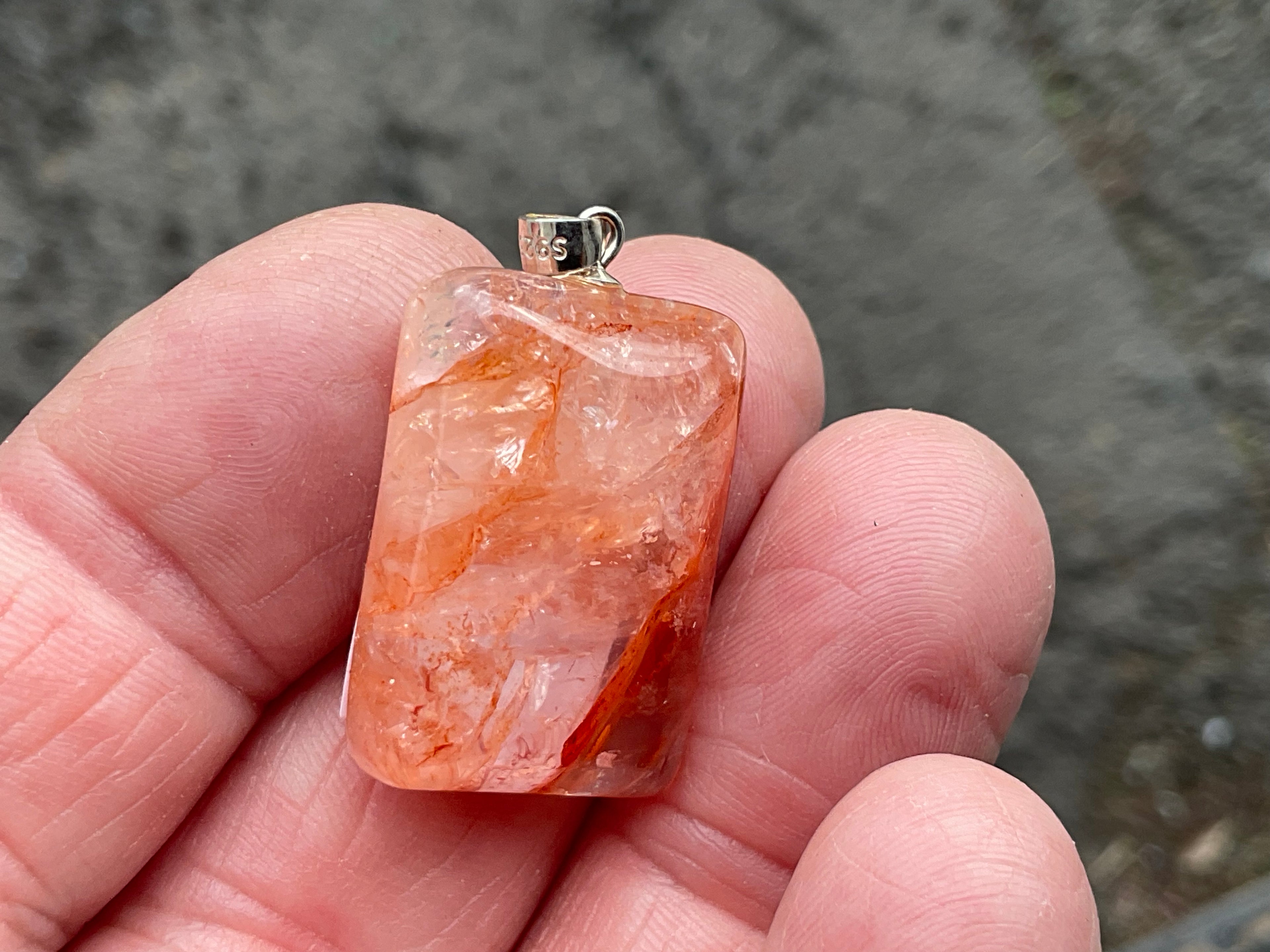 Fire Quartz Pillow Cabochon Pendant 2B