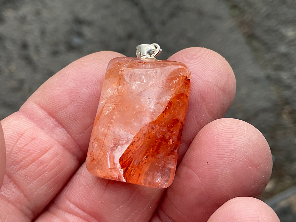Fire Quartz Pillow Cabochon Pendant 2B