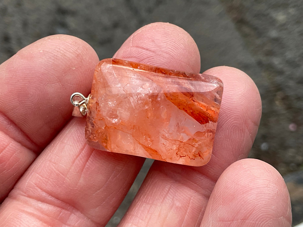 Fire Quartz Pillow Cabochon Pendant 2B