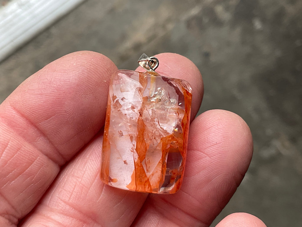 Fire Quartz Pillow Cabochon Pendant 3C