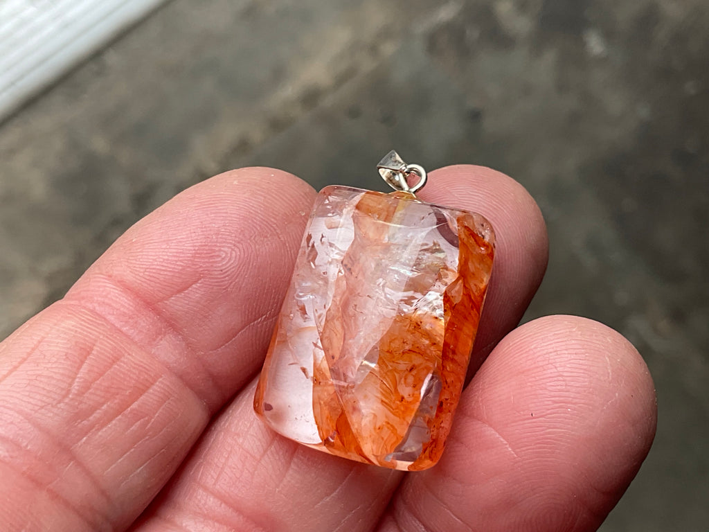 Fire Quartz Pillow Cabochon Pendant 3C