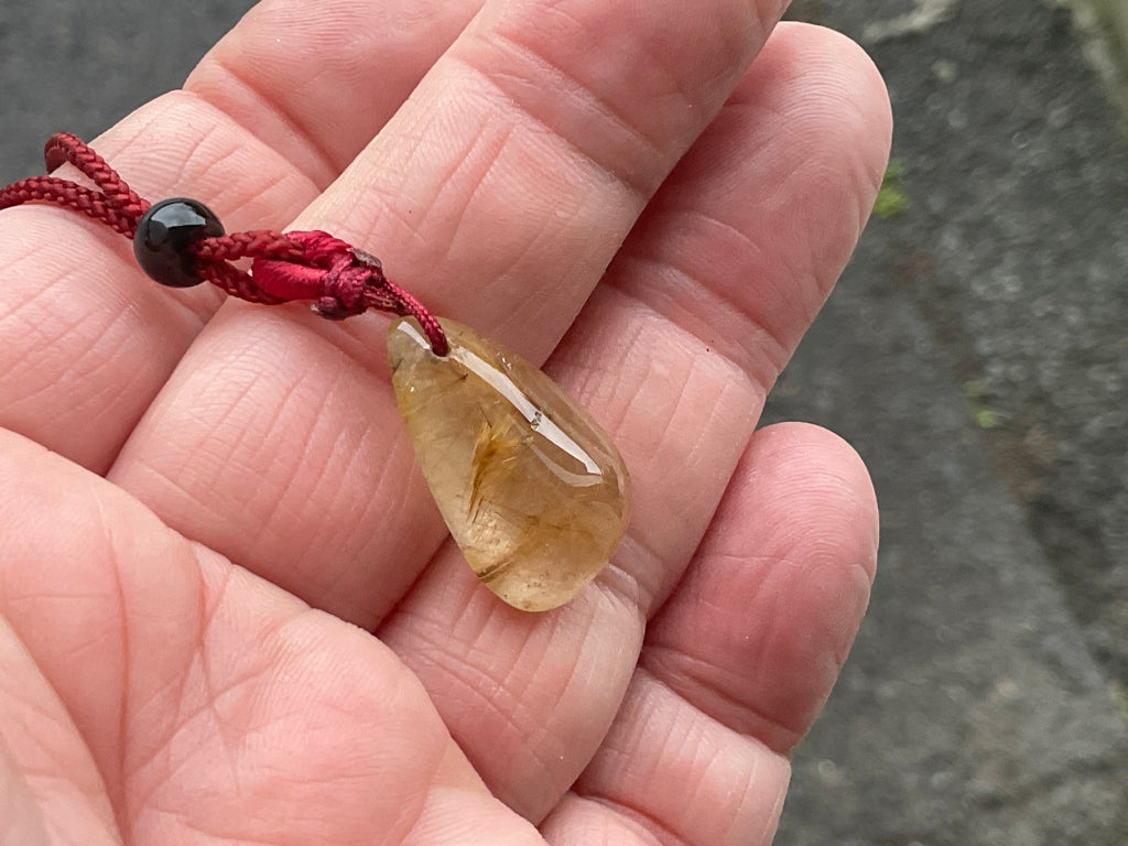 Golden Rutile Teardrop Adjustable Pendant B