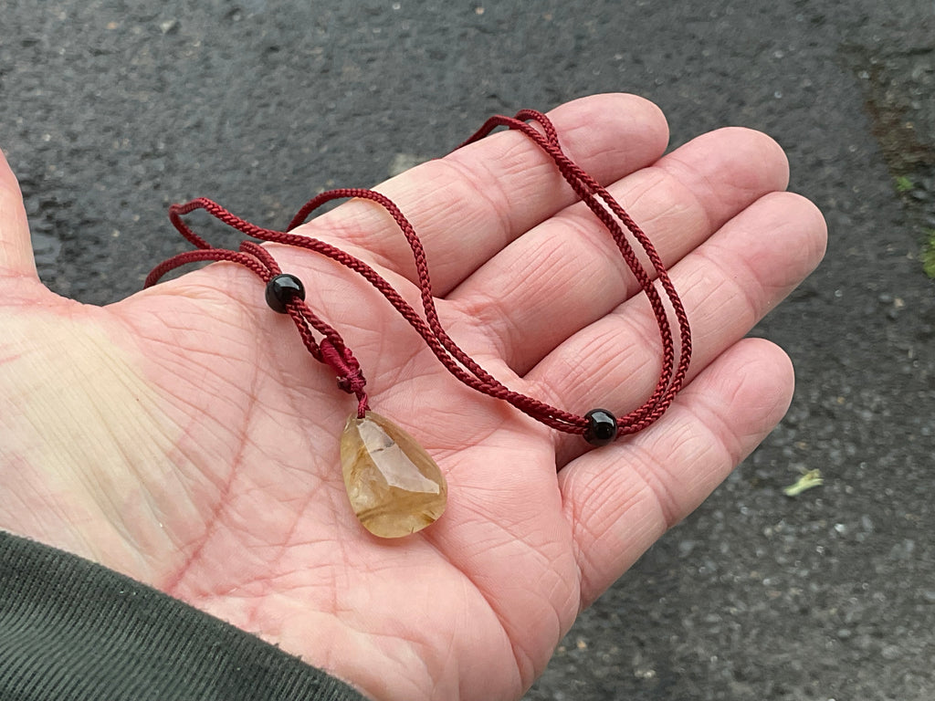 Golden Rutile Teardrop Adjustable Pendant B