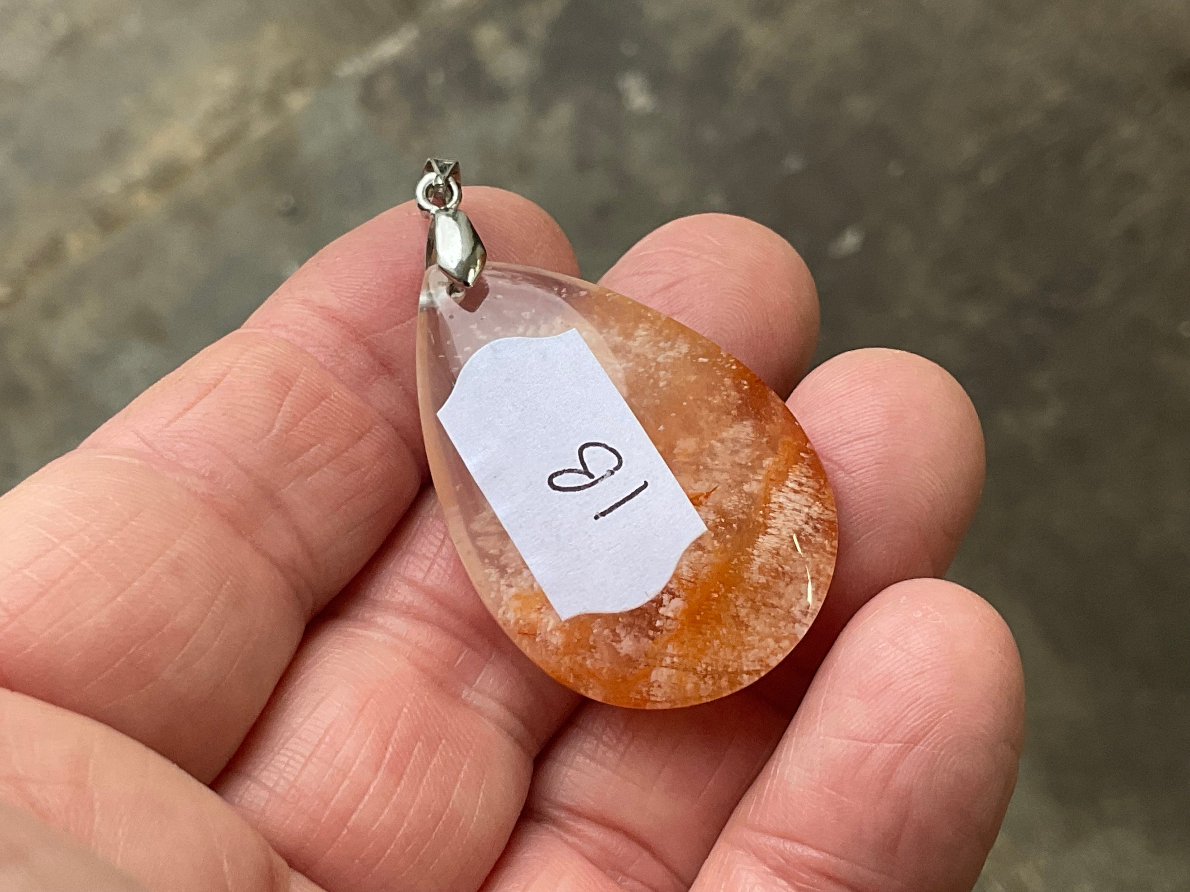 White Feather with Hematite Garden Quartz Pendant 1B