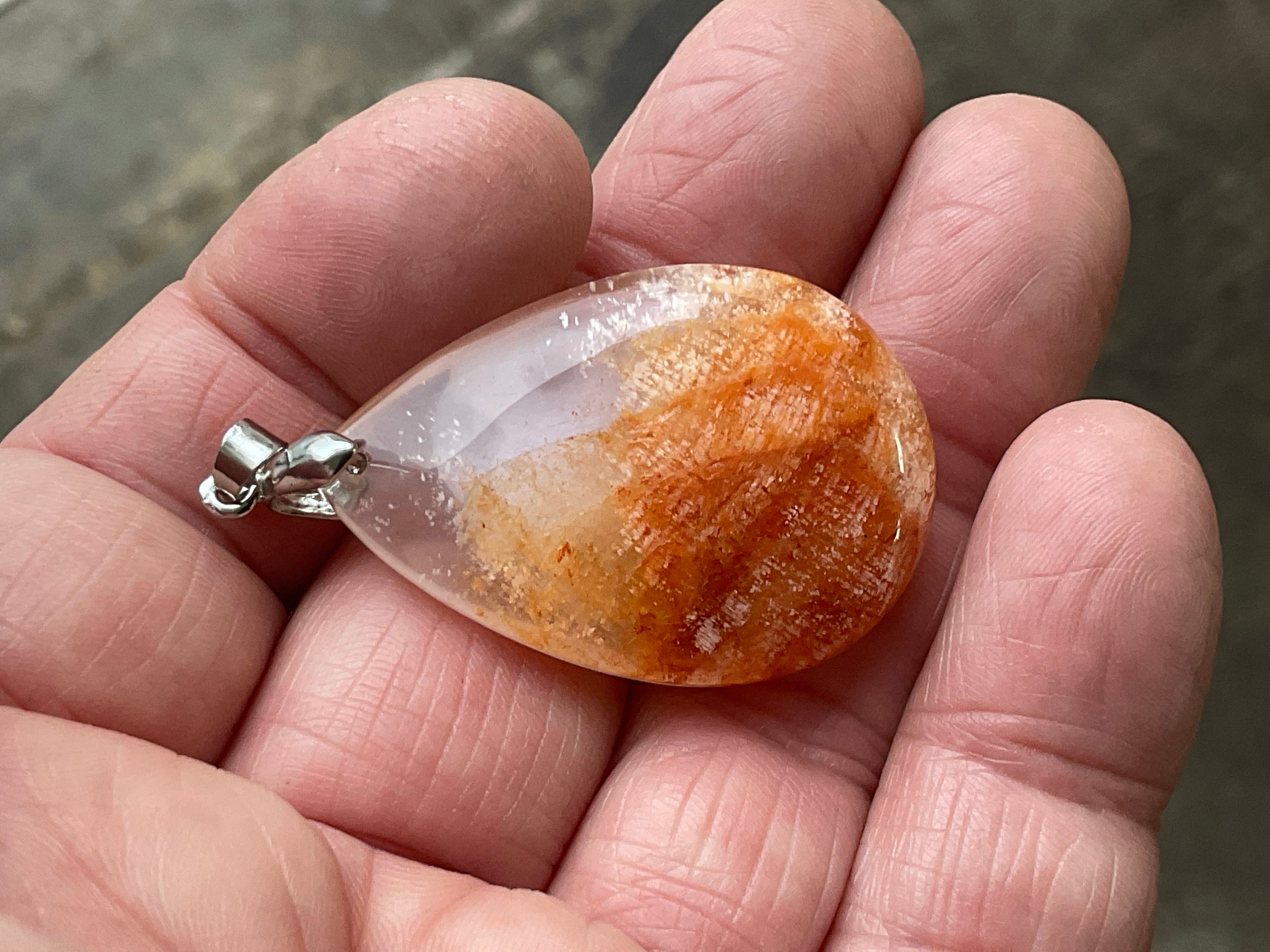 White Feather with Hematite Garden Quartz Pendant 1B