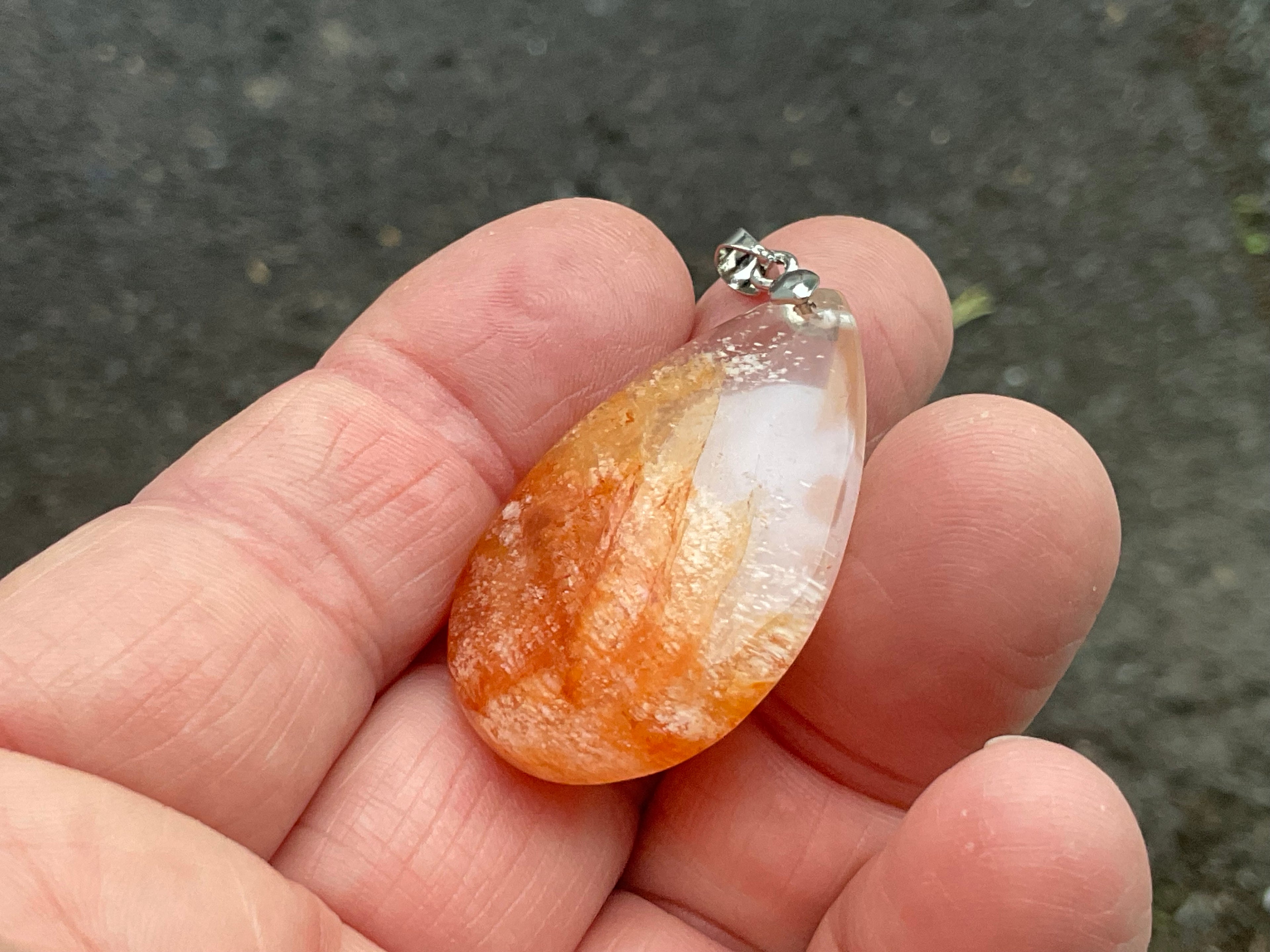 White Feather with Hematite Garden Quartz Pendant 1B
