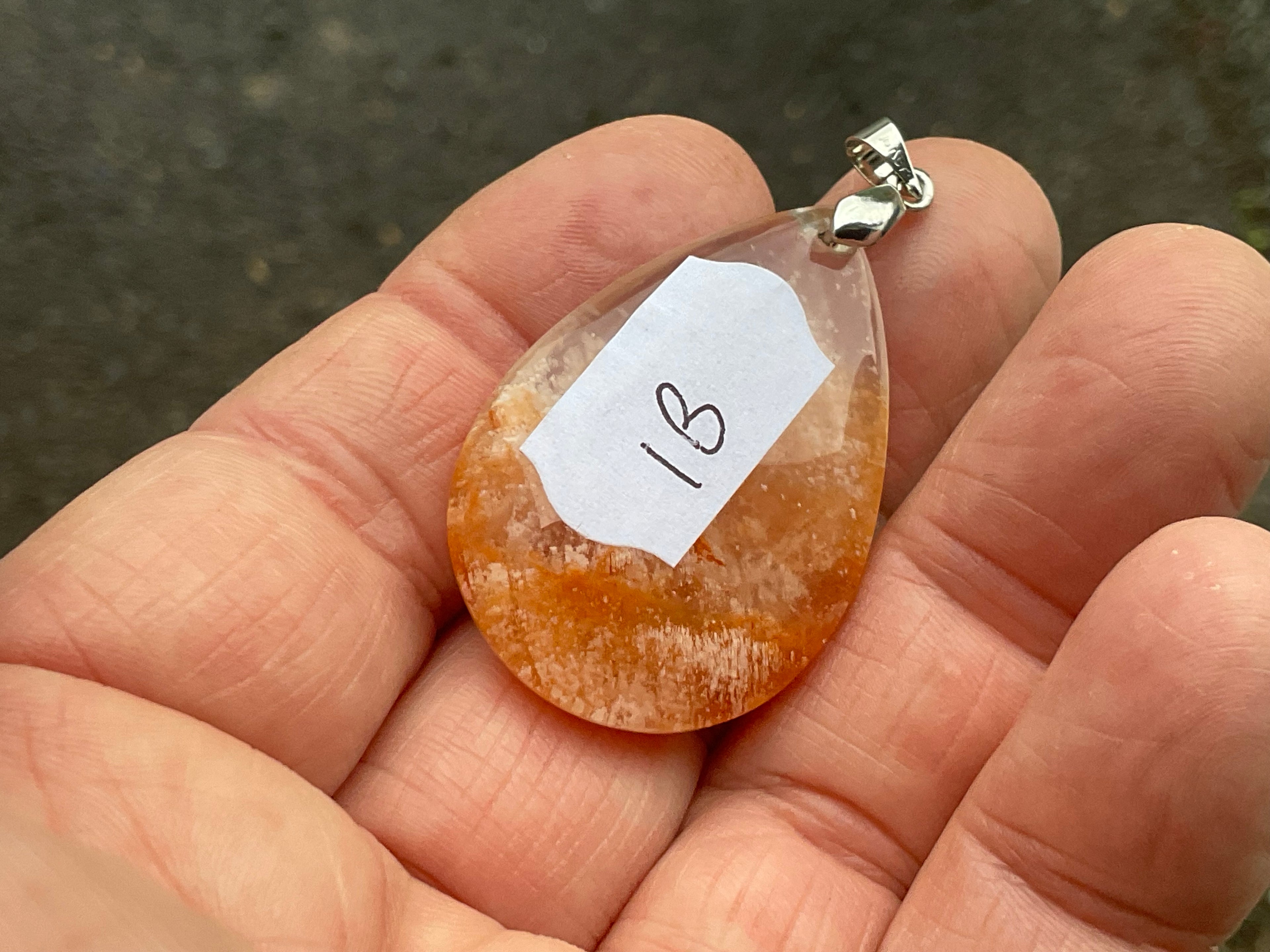 White Feather with Hematite Garden Quartz Pendant 1B