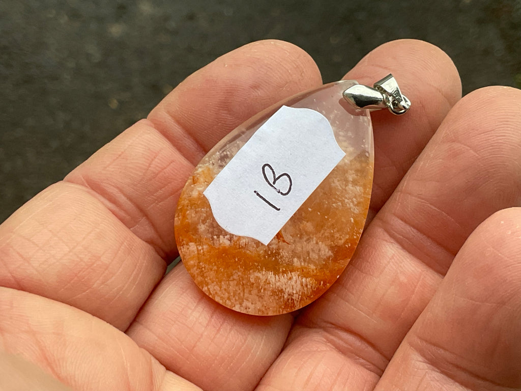 White Feather with Hematite Garden Quartz Pendant 1B