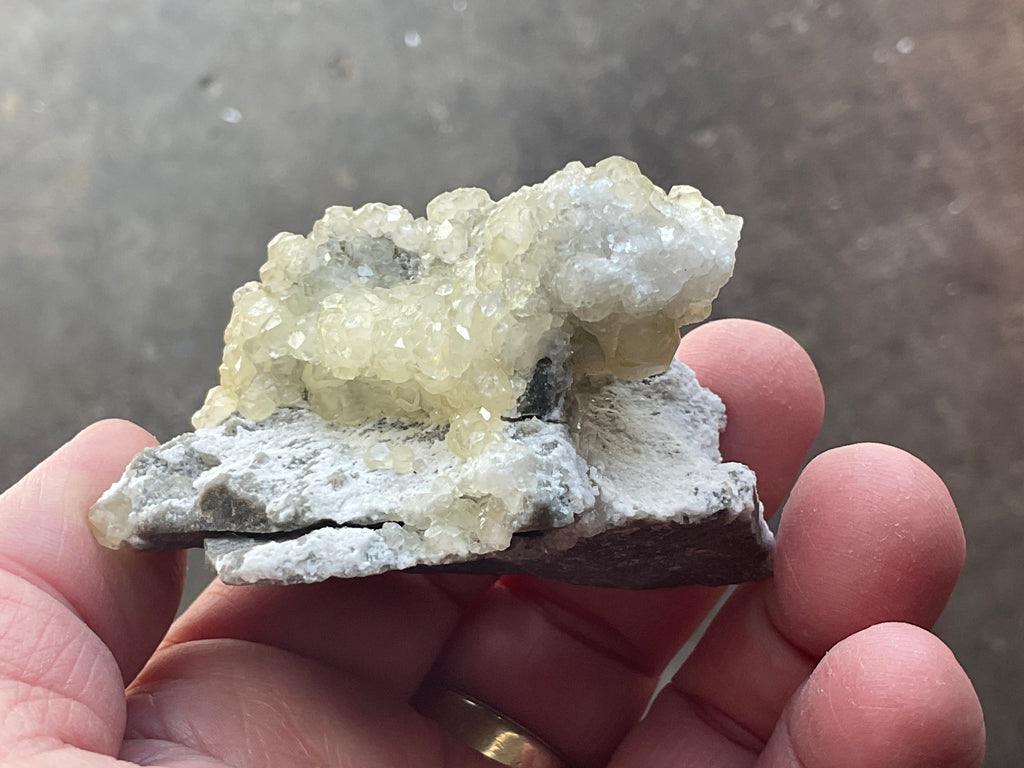104g Yellow Botryoidal Calcite on Druzy Chalcedony Specimen 6A from Fujian, China