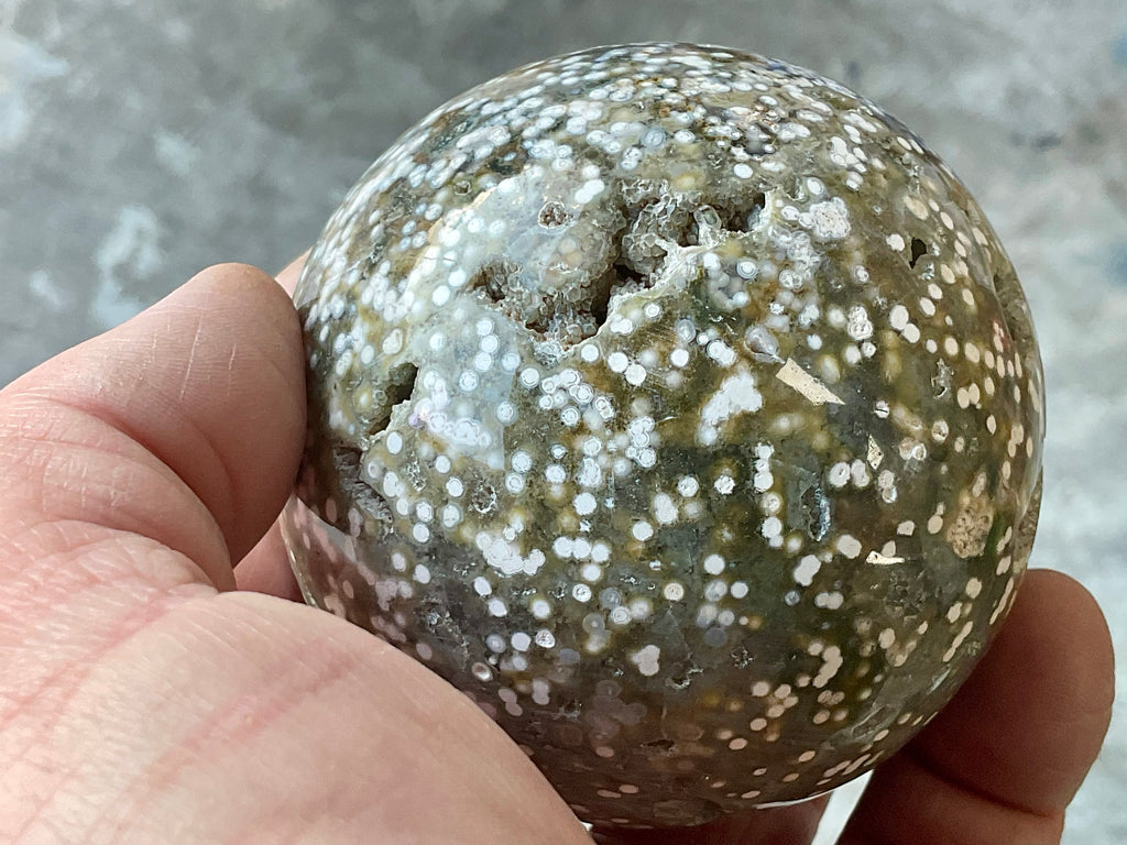 454g Extreme Orbicular Ocean Jasper Sphere 1B