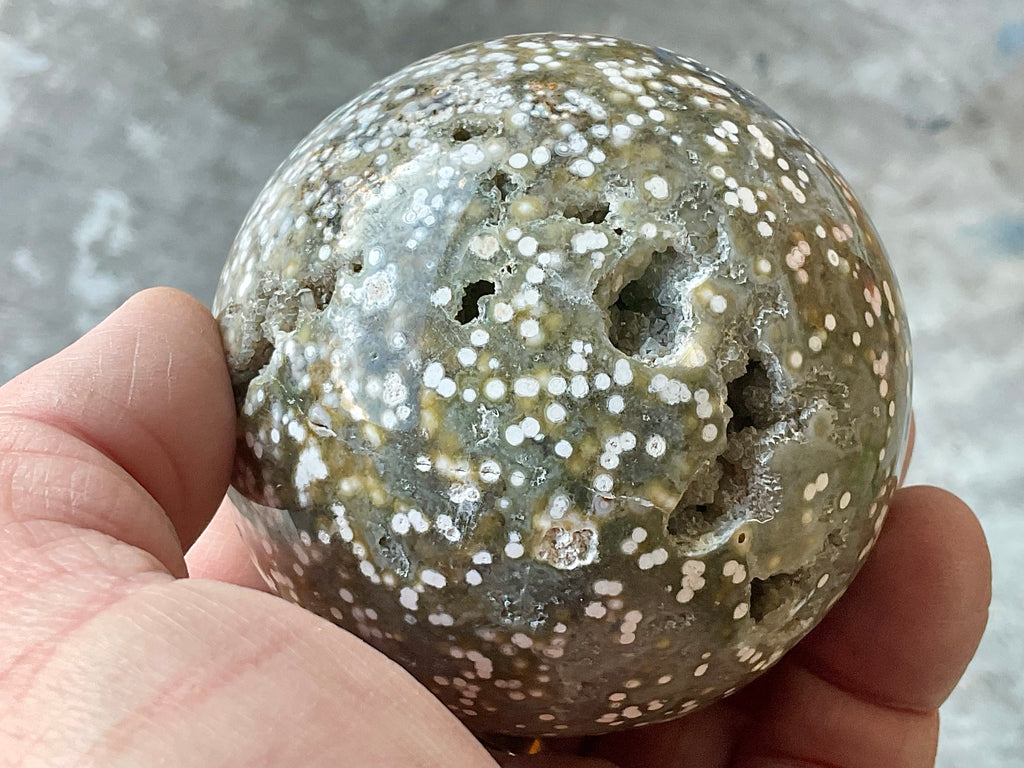 454g Extreme Orbicular Ocean Jasper Sphere 1B