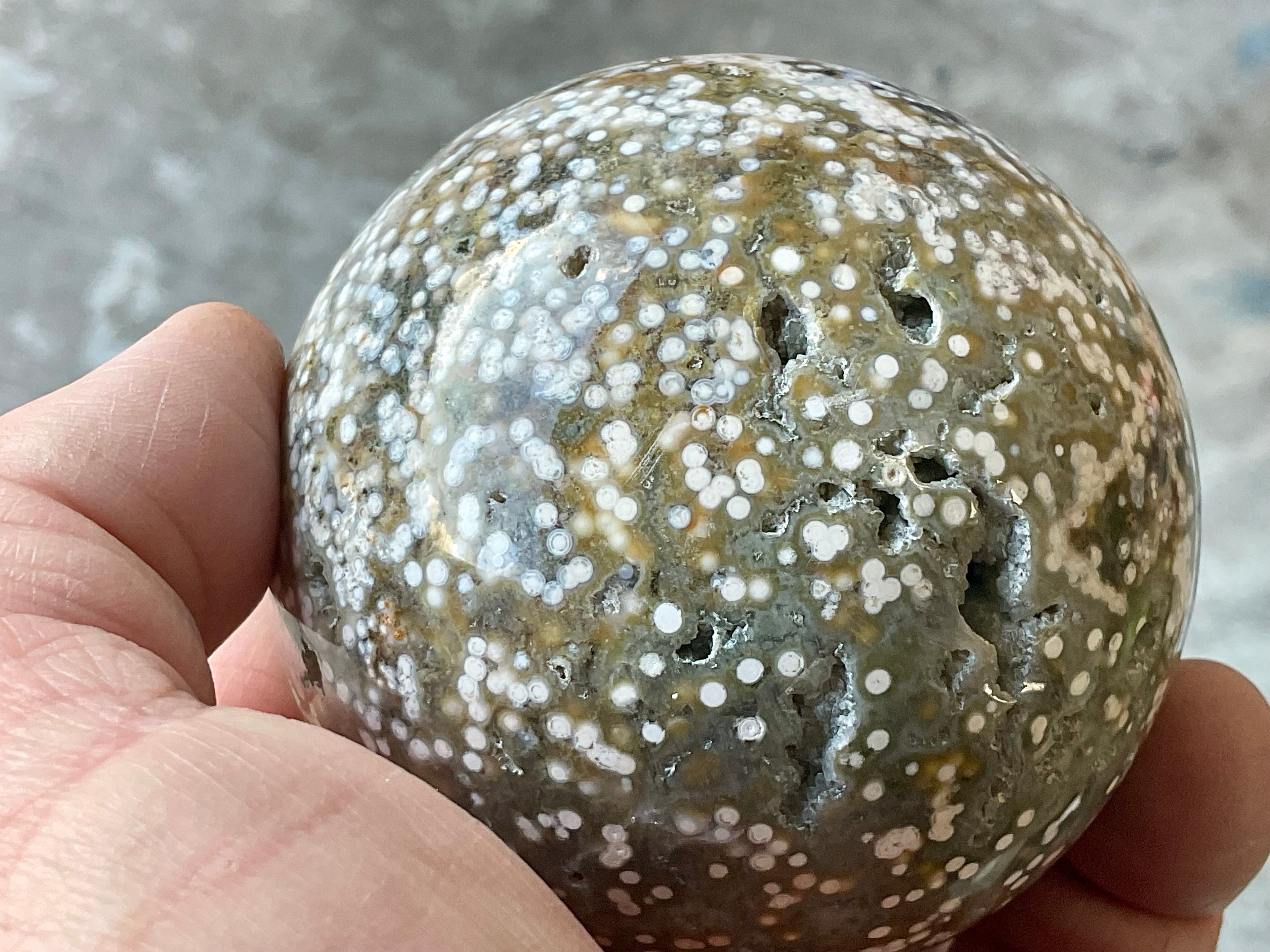454g Extreme Orbicular Ocean Jasper Sphere 1B
