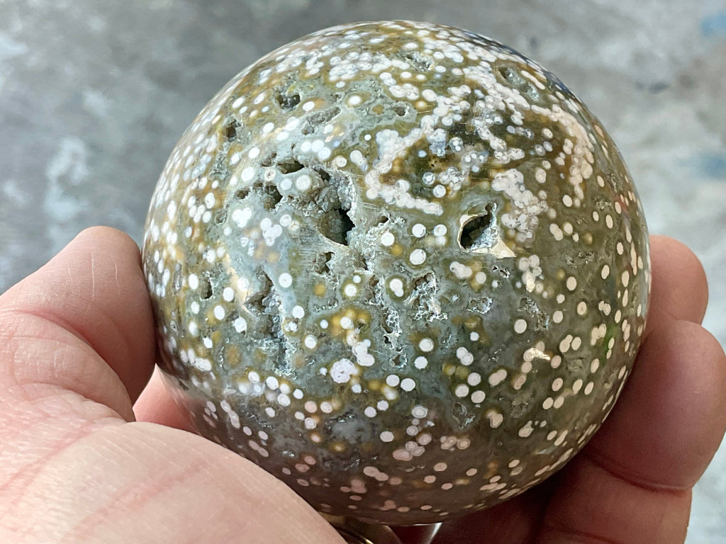 454g Extreme Orbicular Ocean Jasper Sphere 1B