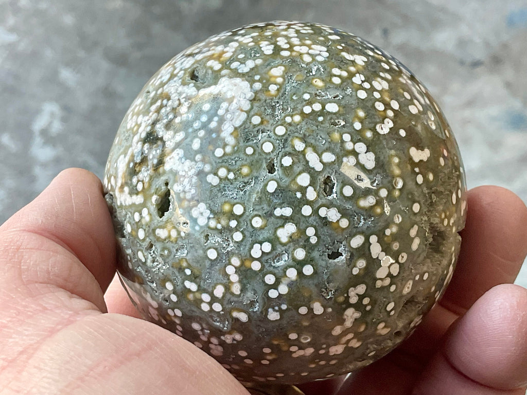 454g Extreme Orbicular Ocean Jasper Sphere 1B