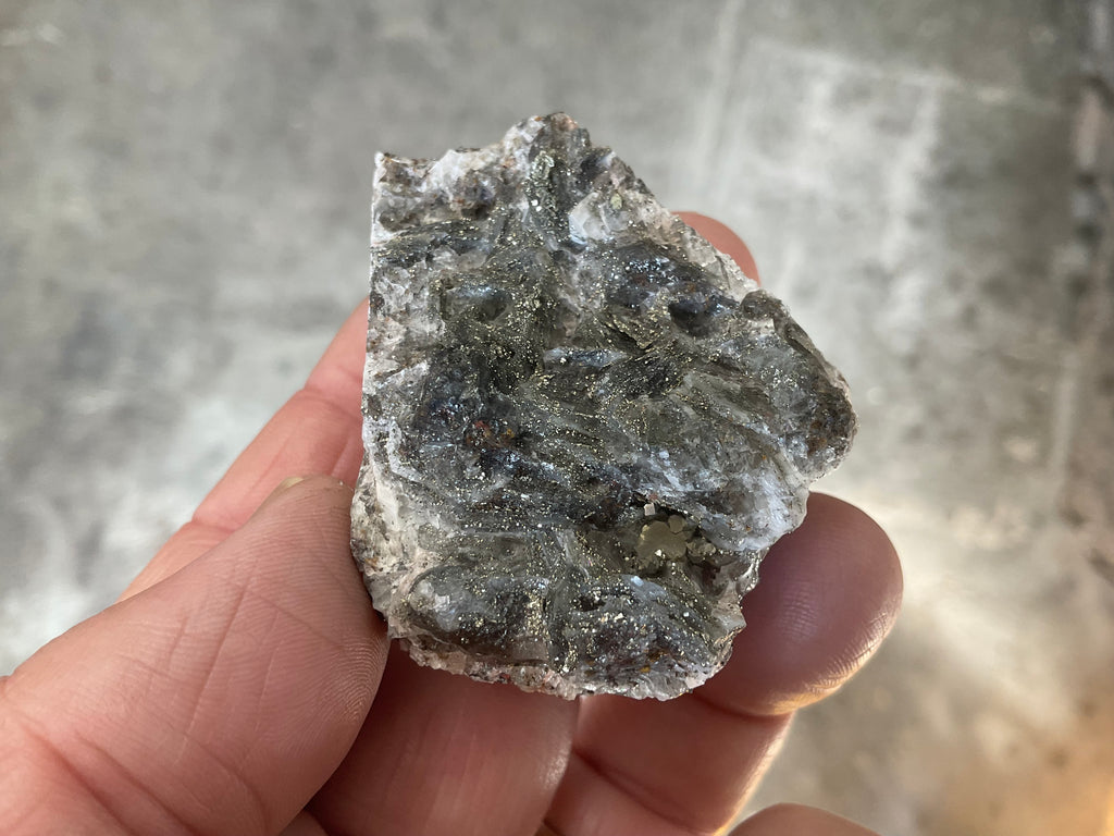60g Pyrite encrusted Calcite on Limonite Quartz Specimen 1A from Fujian, China