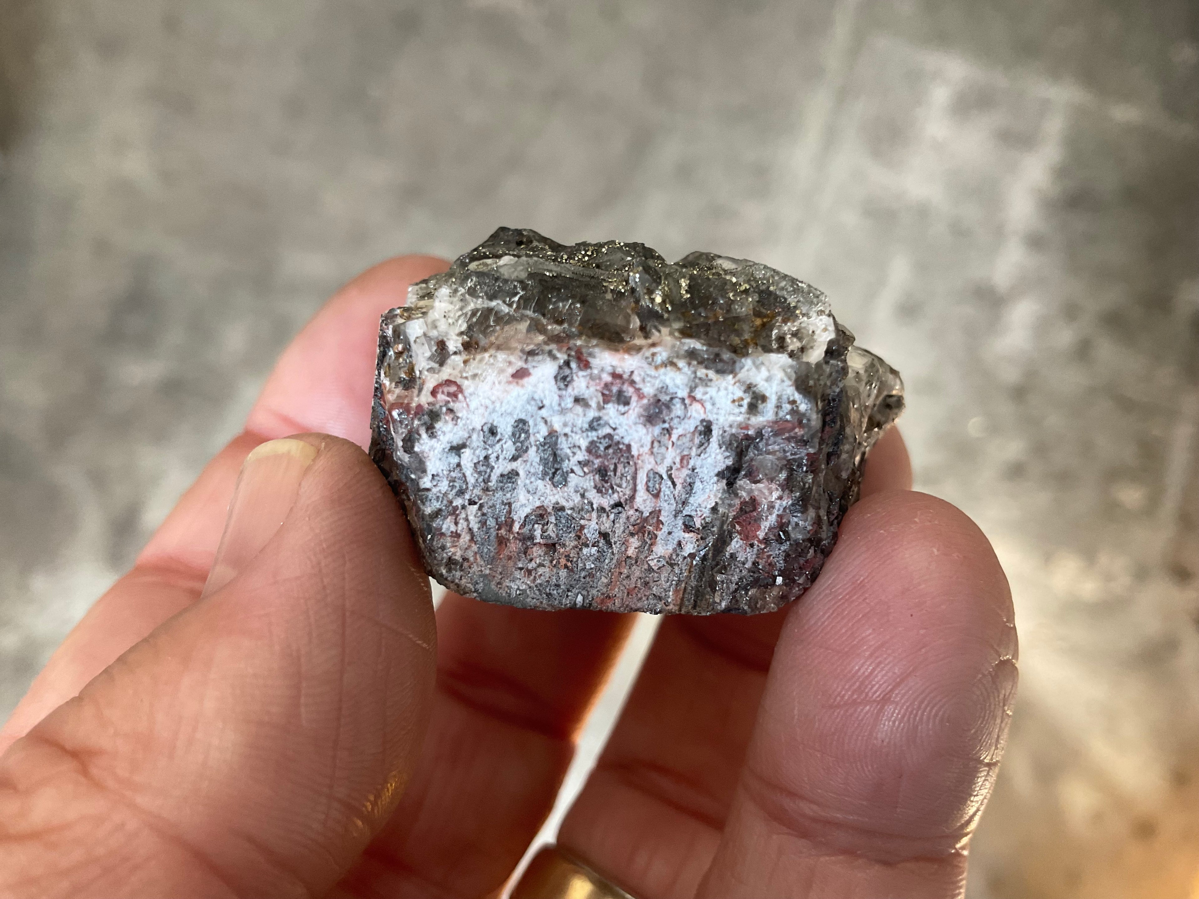 60g Pyrite encrusted Calcite on Limonite Quartz Specimen 1A from Fujian, China
