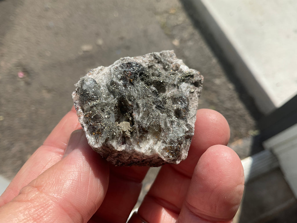 60g Pyrite encrusted Calcite on Limonite Quartz Specimen 1A from Fujian, China