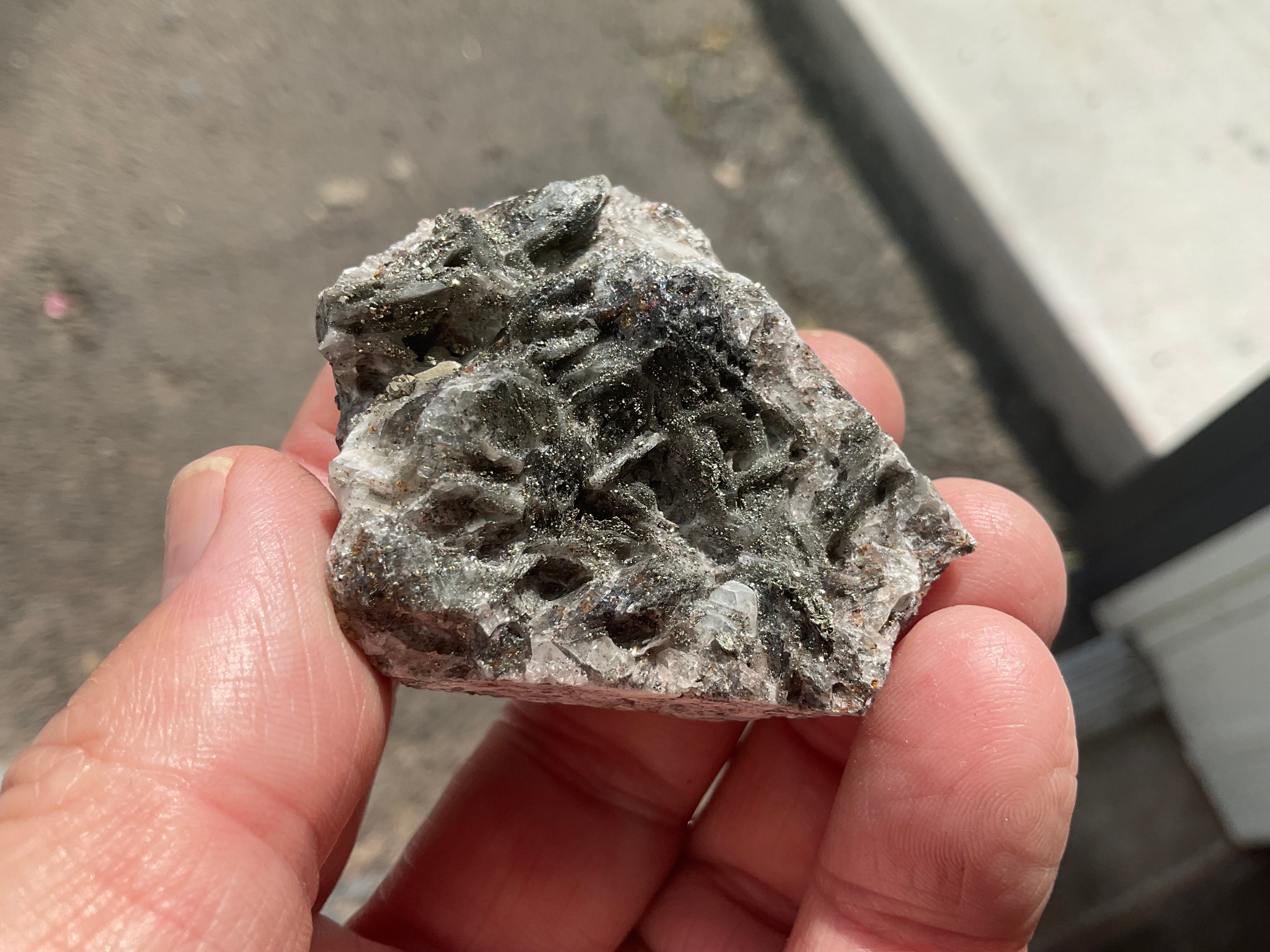 60g Pyrite encrusted Calcite on Limonite Quartz Specimen 1A from Fujian, China
