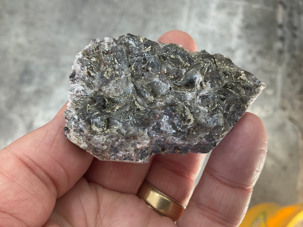 62g Pyrite encrusted Calcite on Limonite Quartz Specimen 1B from Fujian, China
