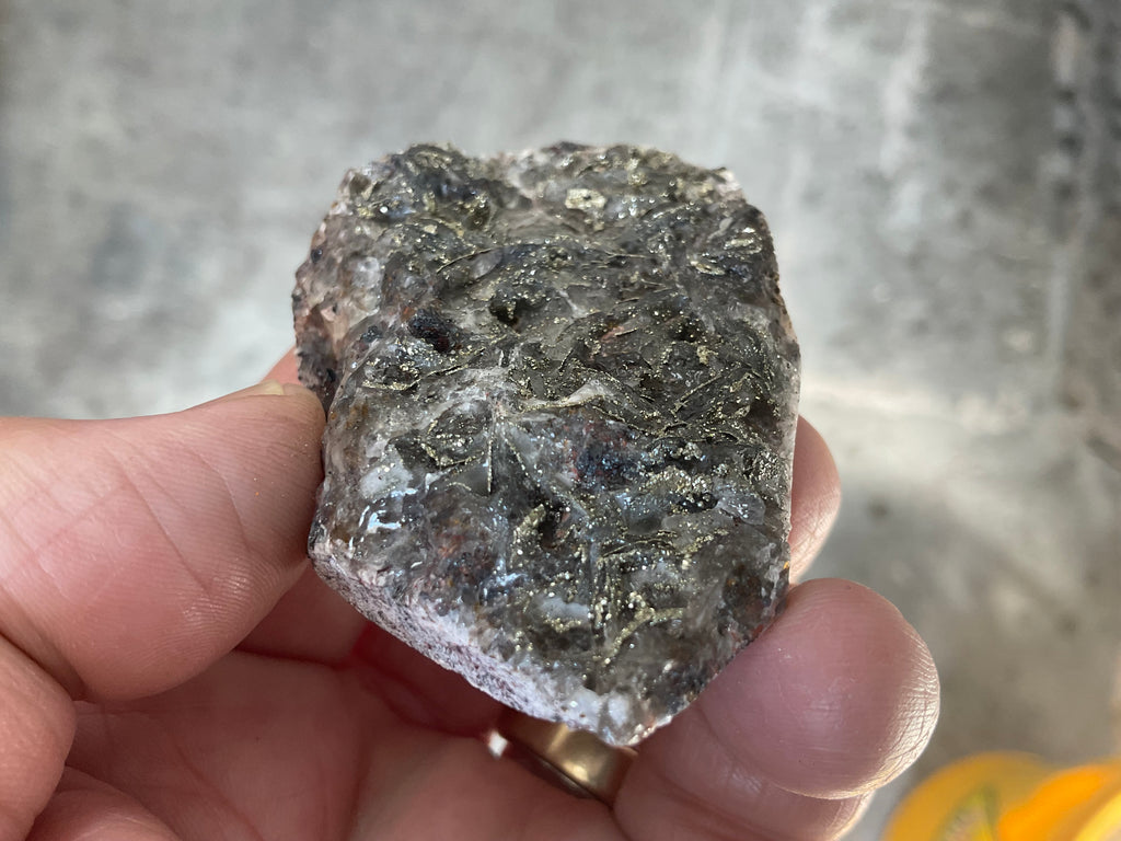 62g Pyrite encrusted Calcite on Limonite Quartz Specimen 1B from Fujian, China