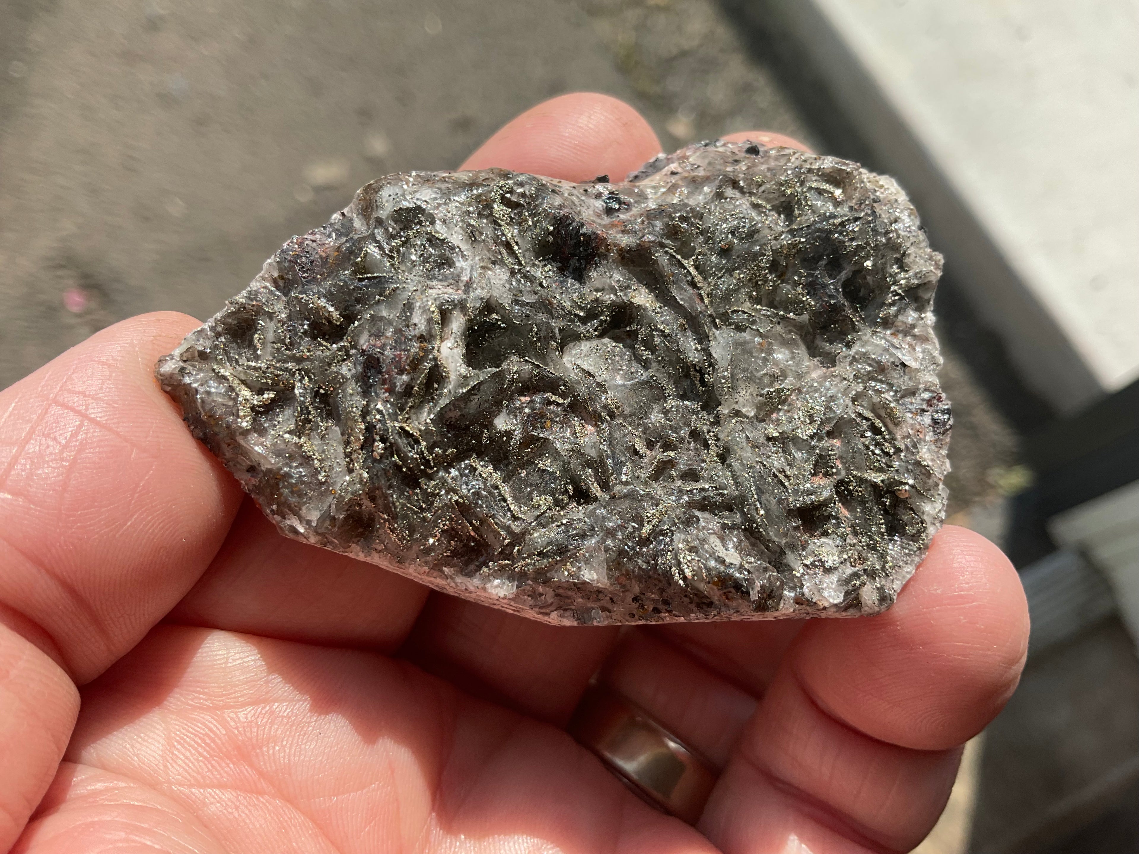 62g Pyrite encrusted Calcite on Limonite Quartz Specimen 1B from Fujian, China