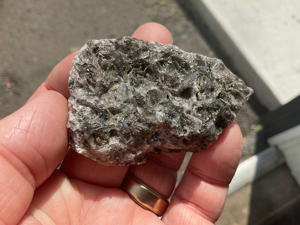 62g Pyrite encrusted Calcite on Limonite Quartz Specimen 1B from Fujian, China