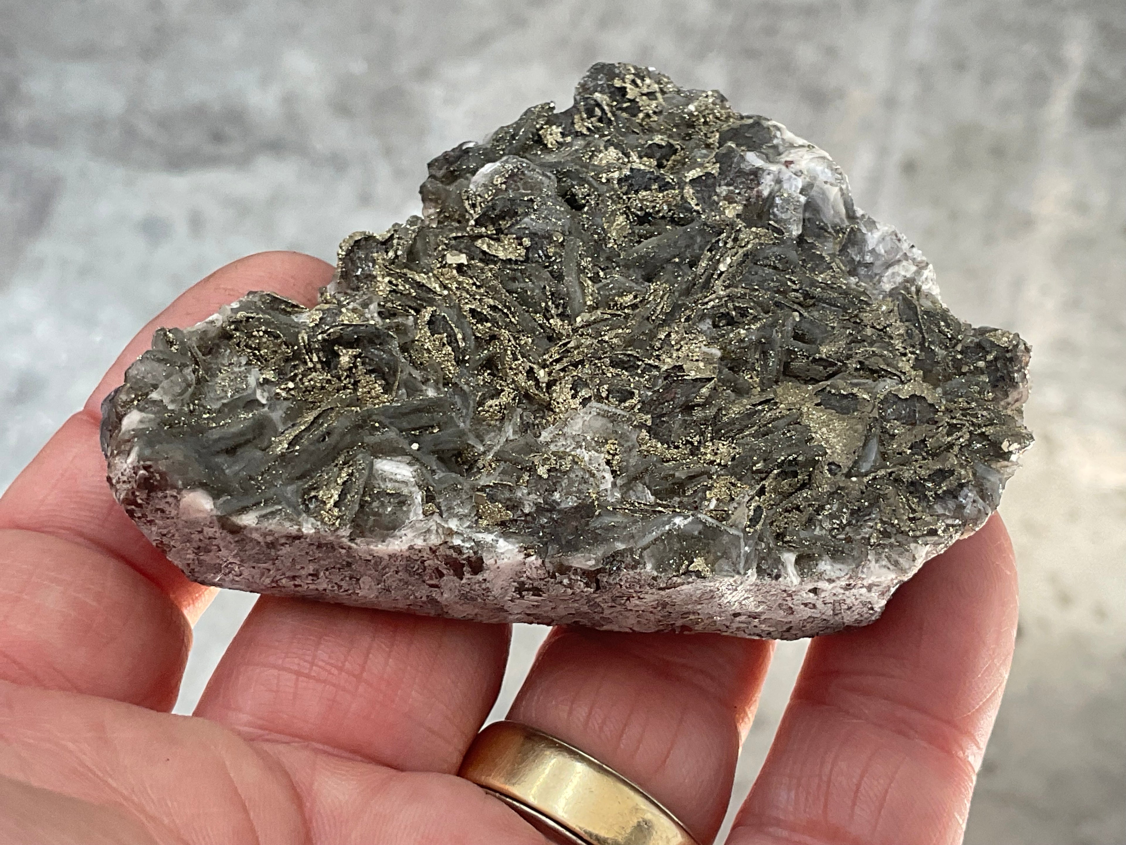 98g Pyrite encrusted Calcite on Limonite Quartz Specimen 1C from Fujian, China