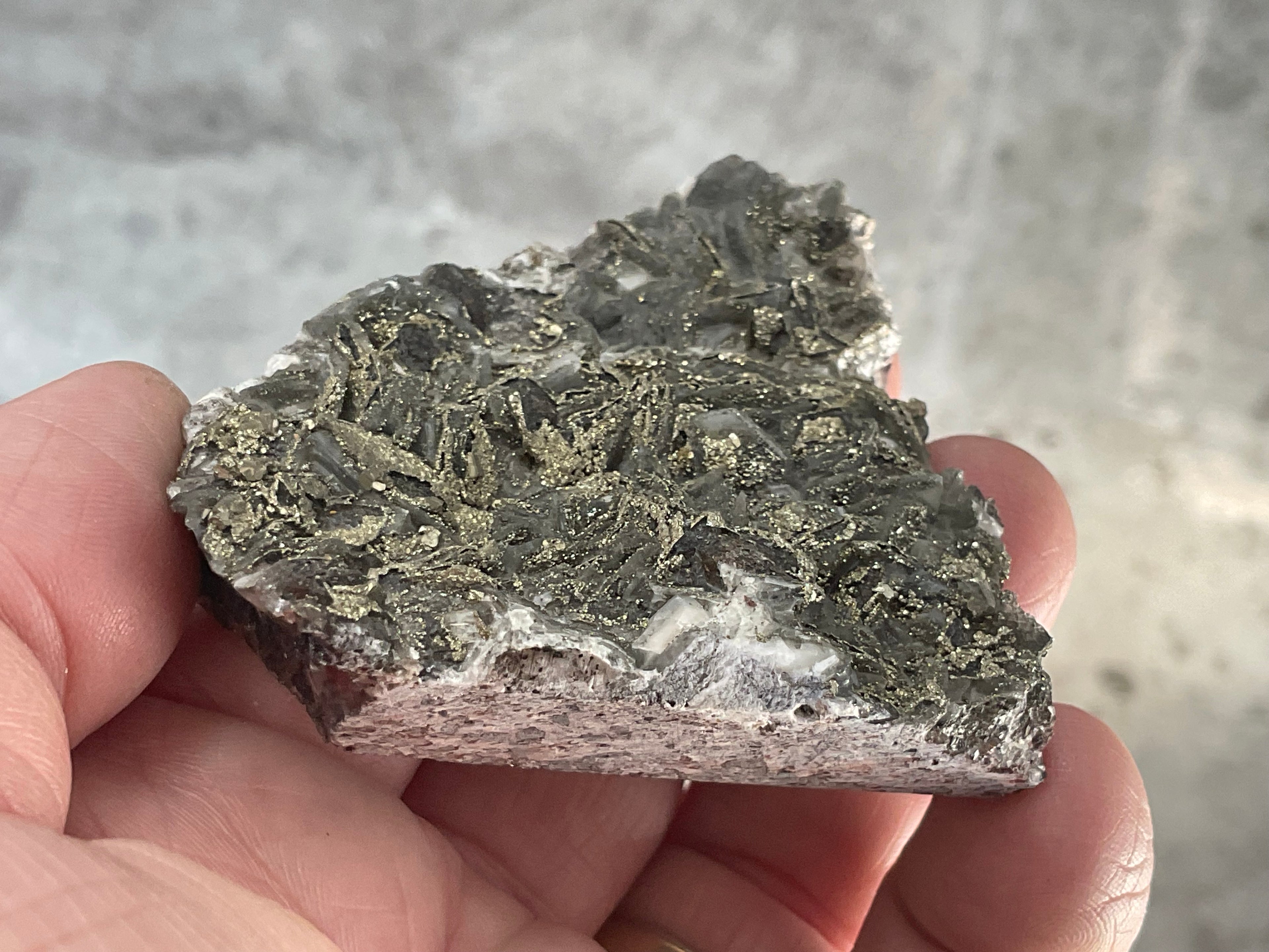 98g Pyrite encrusted Calcite on Limonite Quartz Specimen 1C from Fujian, China