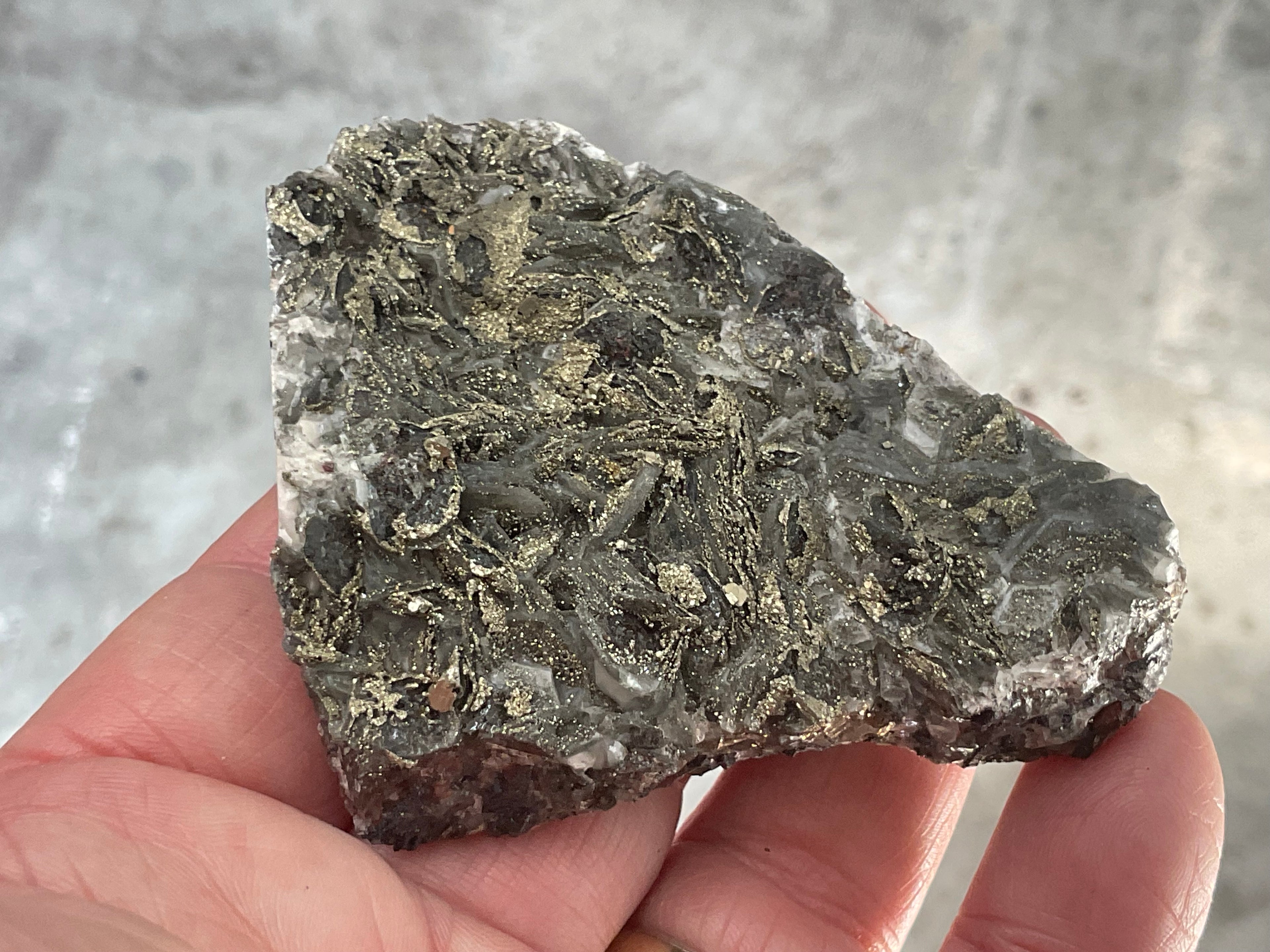 98g Pyrite encrusted Calcite on Limonite Quartz Specimen 1C from Fujian, China