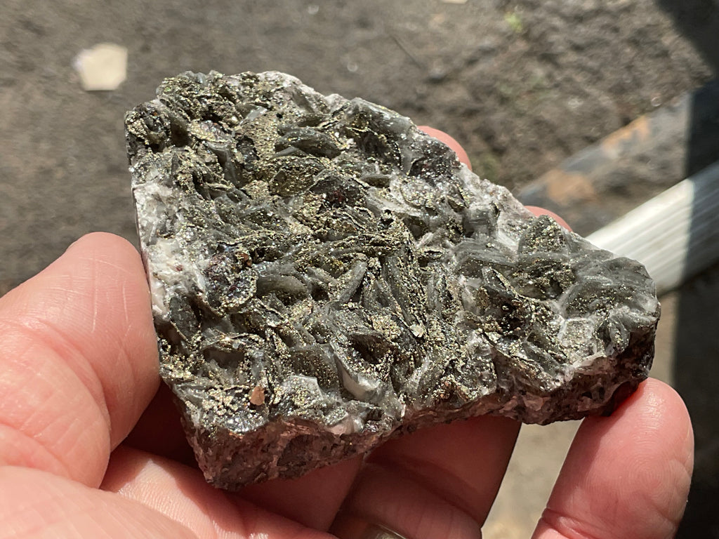 98g Pyrite encrusted Calcite on Limonite Quartz Specimen 1C from Fujian, China