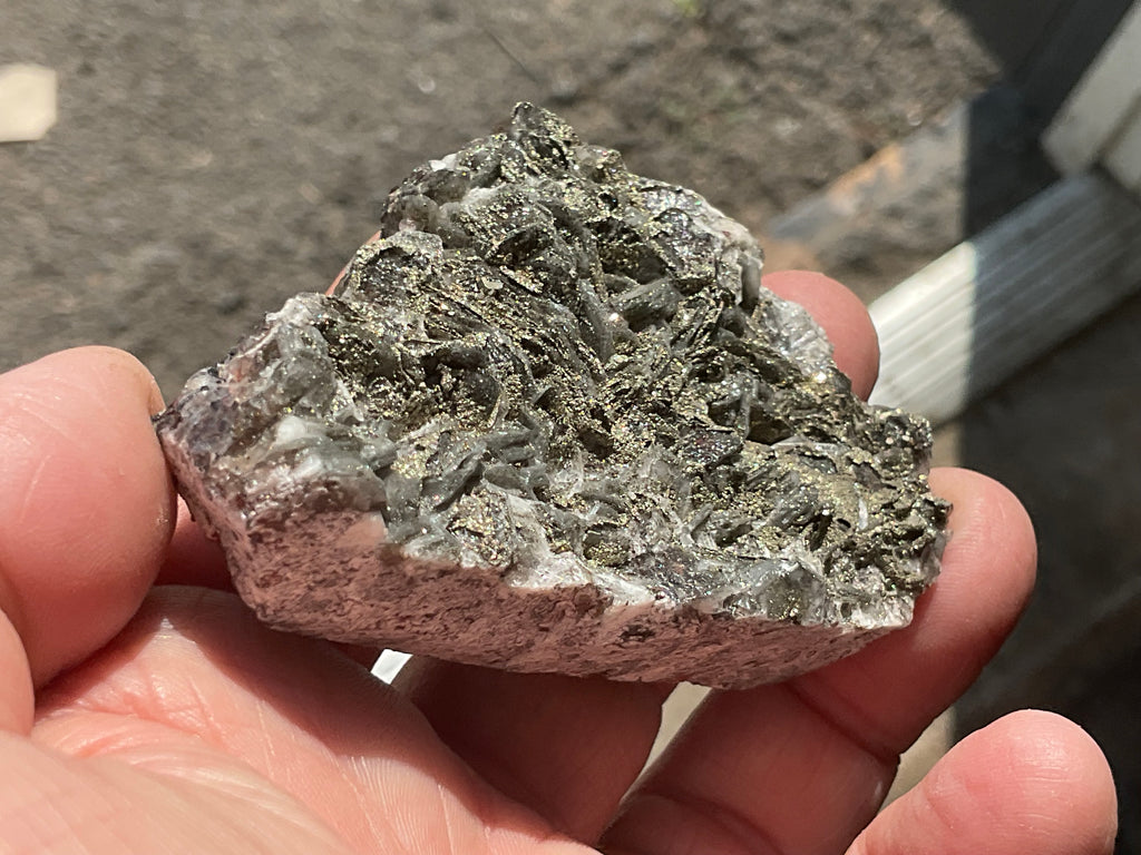 98g Pyrite encrusted Calcite on Limonite Quartz Specimen 1C from Fujian, China