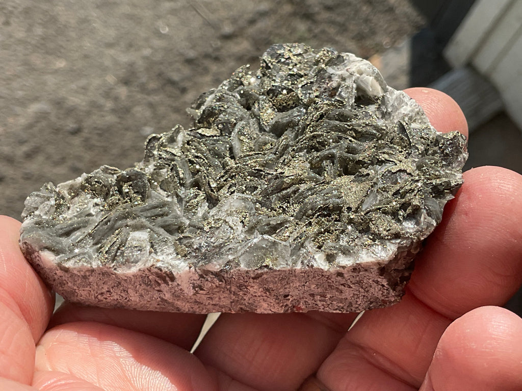 98g Pyrite encrusted Calcite on Limonite Quartz Specimen 1C from Fujian, China