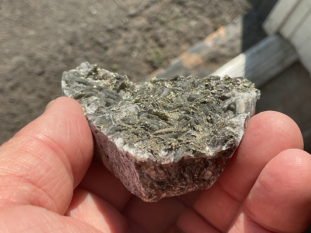 98g Pyrite encrusted Calcite on Limonite Quartz Specimen 1C from Fujian, China