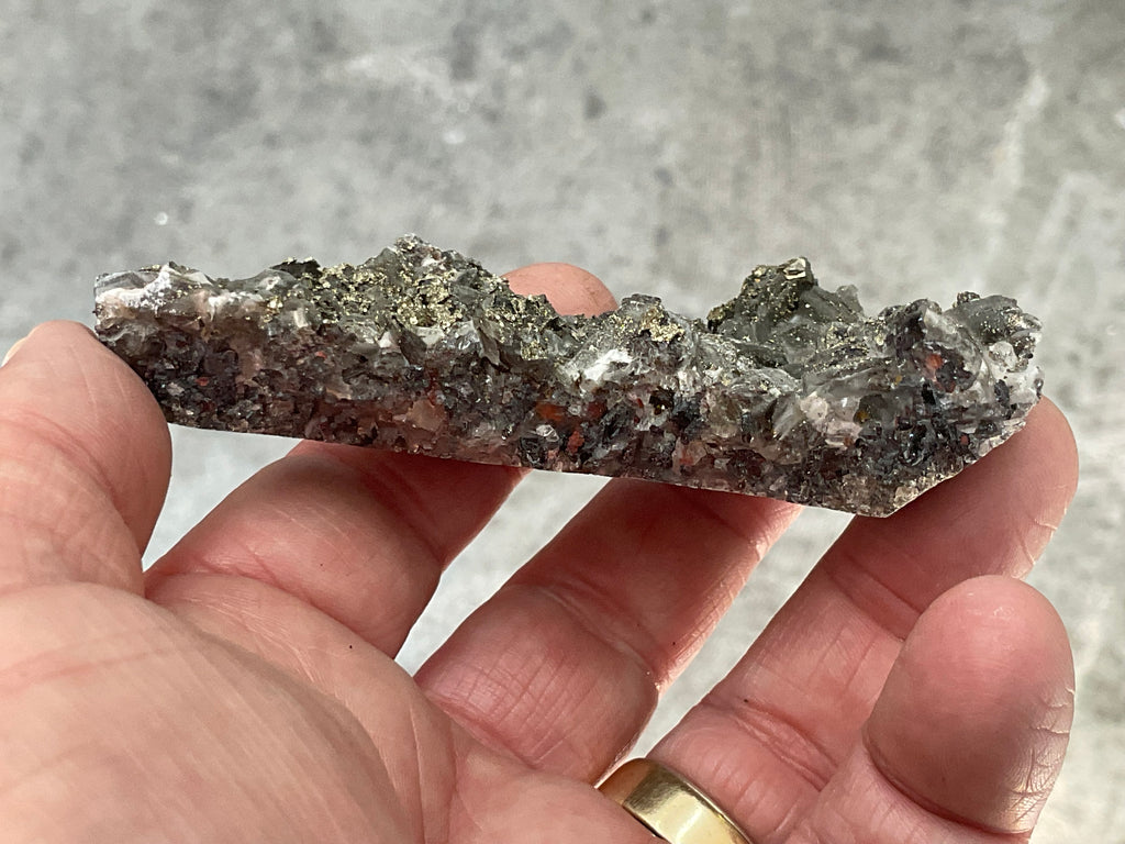 90g Pyrite encrusted Calcite on Limonite Quartz Specimen 2A from Fujian, China