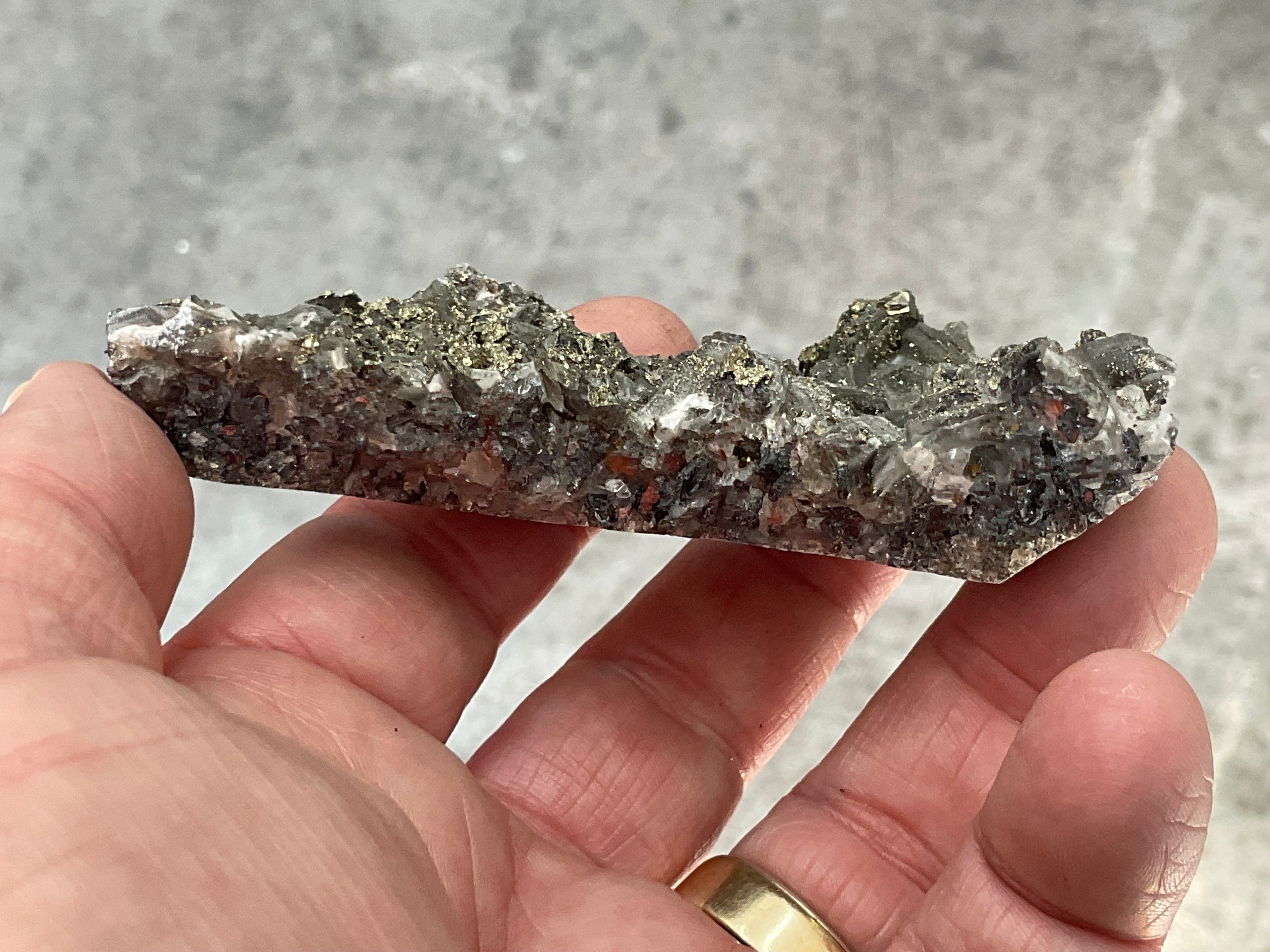 90g Pyrite encrusted Calcite on Limonite Quartz Specimen 2A from Fujian, China