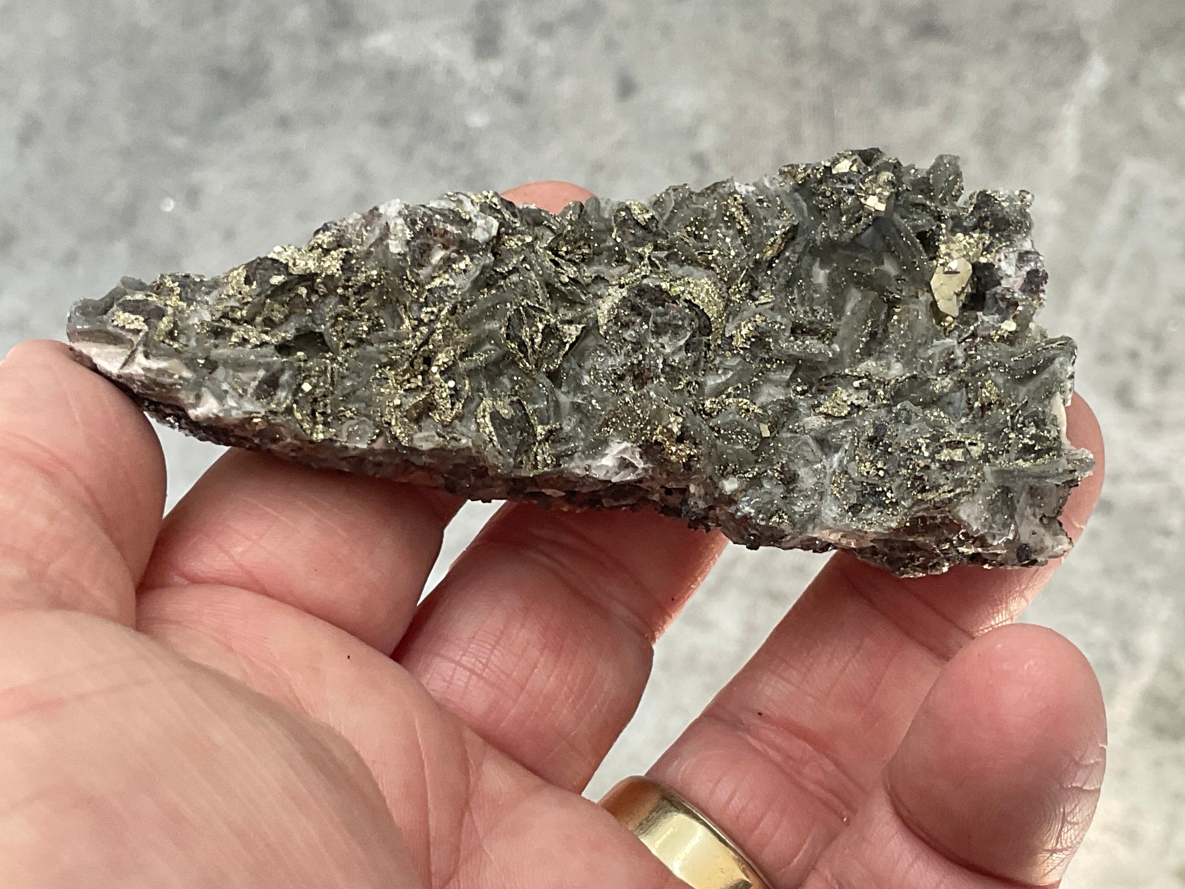 90g Pyrite encrusted Calcite on Limonite Quartz Specimen 2A from Fujian, China