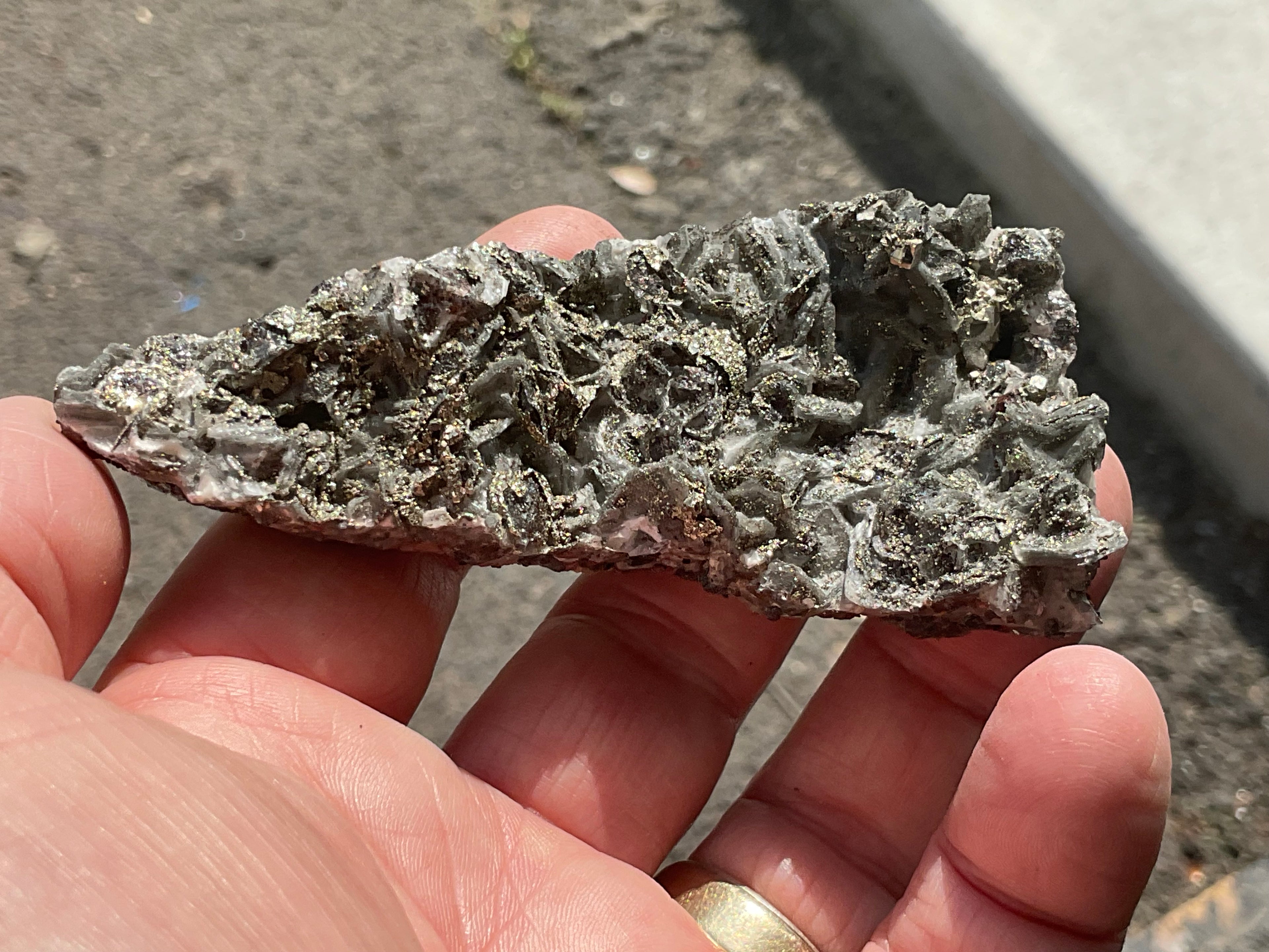 90g Pyrite encrusted Calcite on Limonite Quartz Specimen 2A from Fujian, China