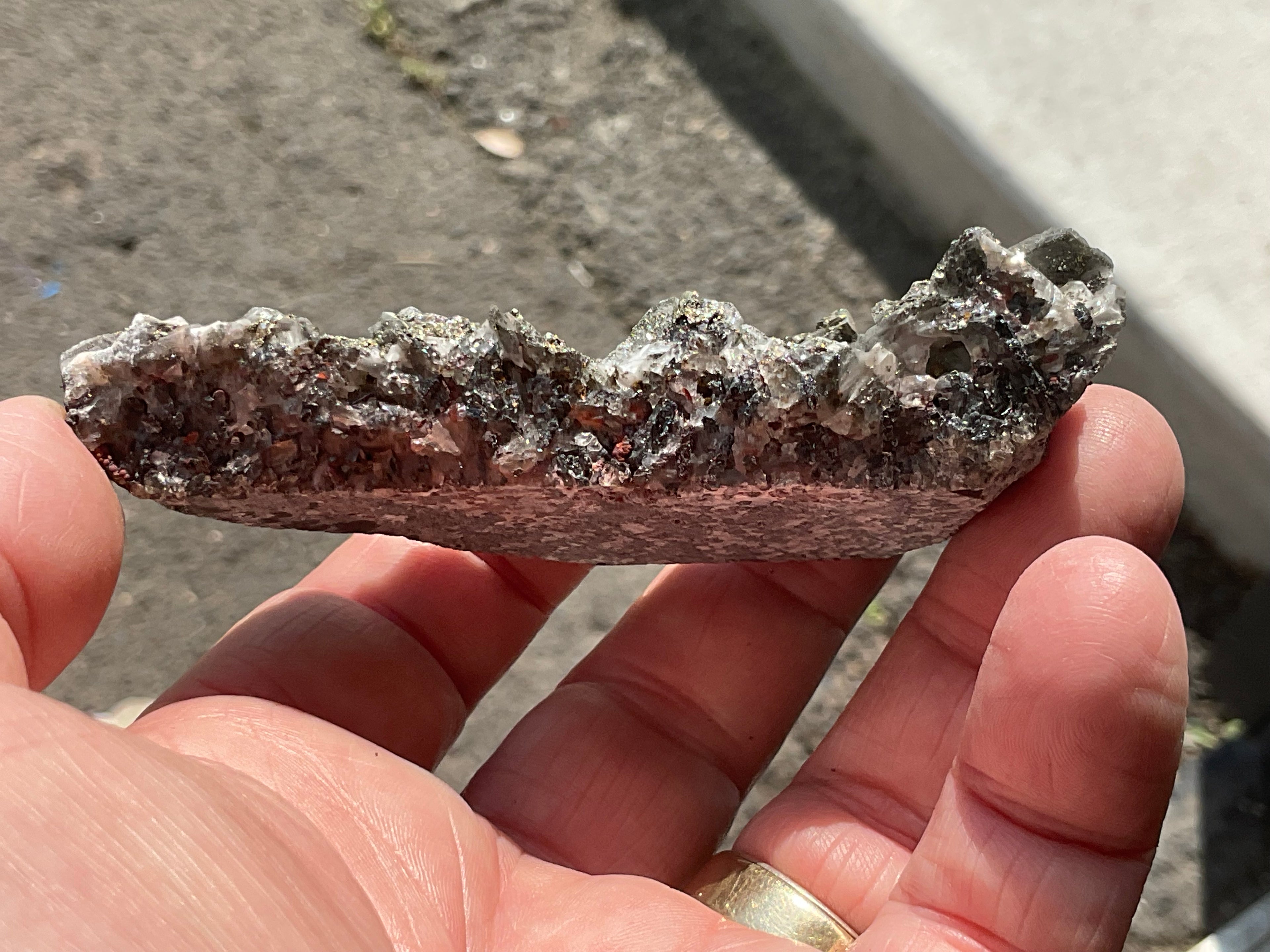 90g Pyrite encrusted Calcite on Limonite Quartz Specimen 2A from Fujian, China