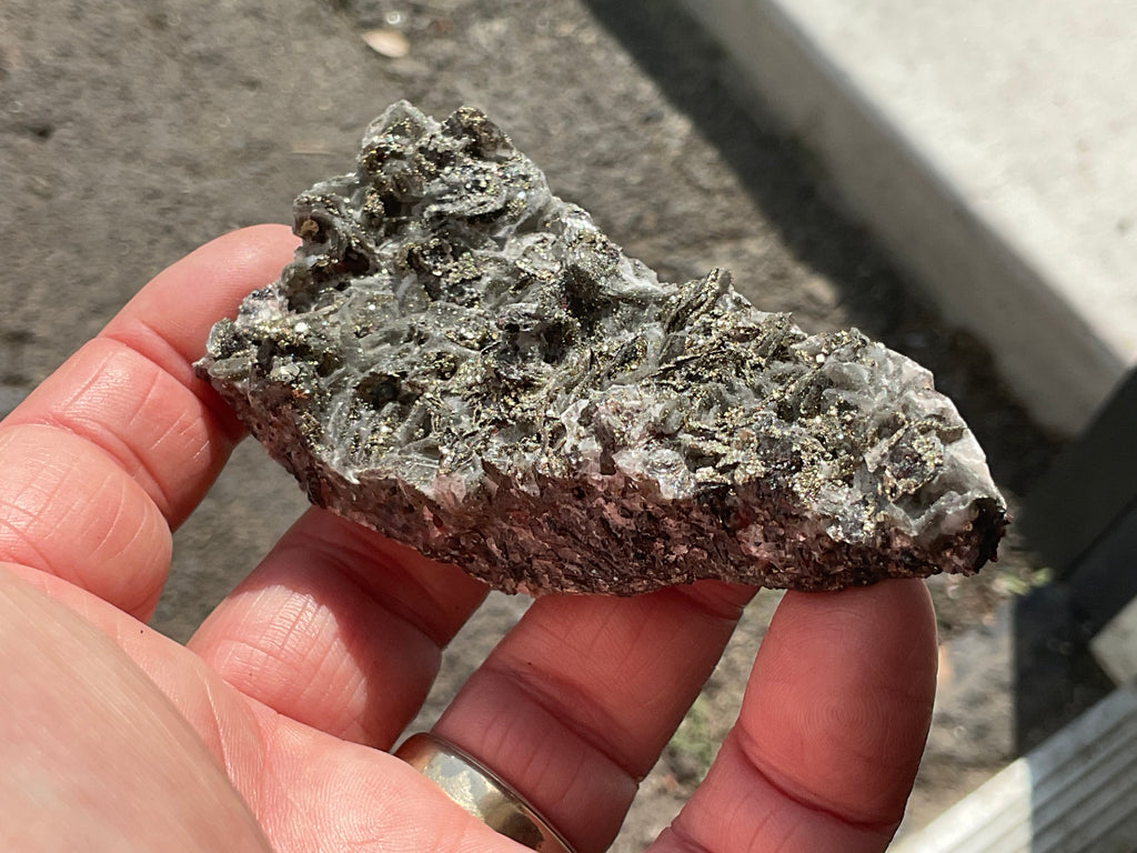 90g Pyrite encrusted Calcite on Limonite Quartz Specimen 2A from Fujian, China