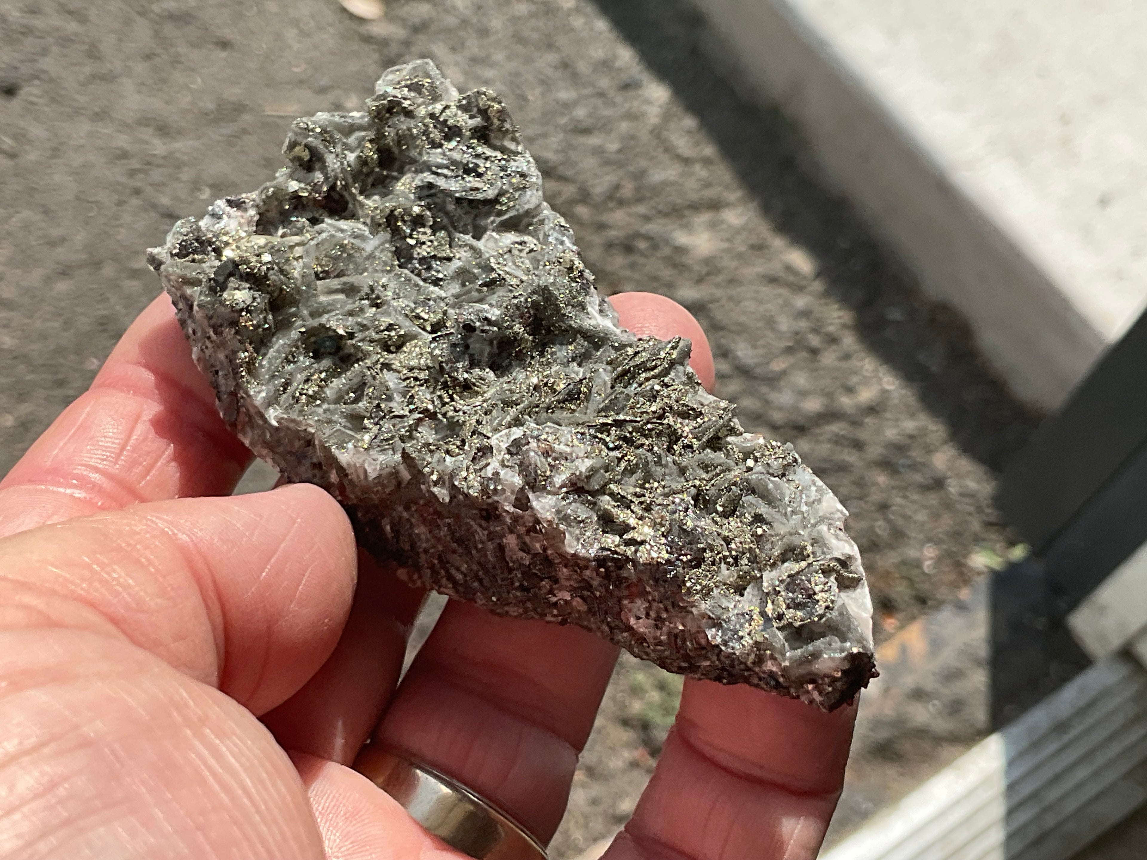 90g Pyrite encrusted Calcite on Limonite Quartz Specimen 2A from Fujian, China