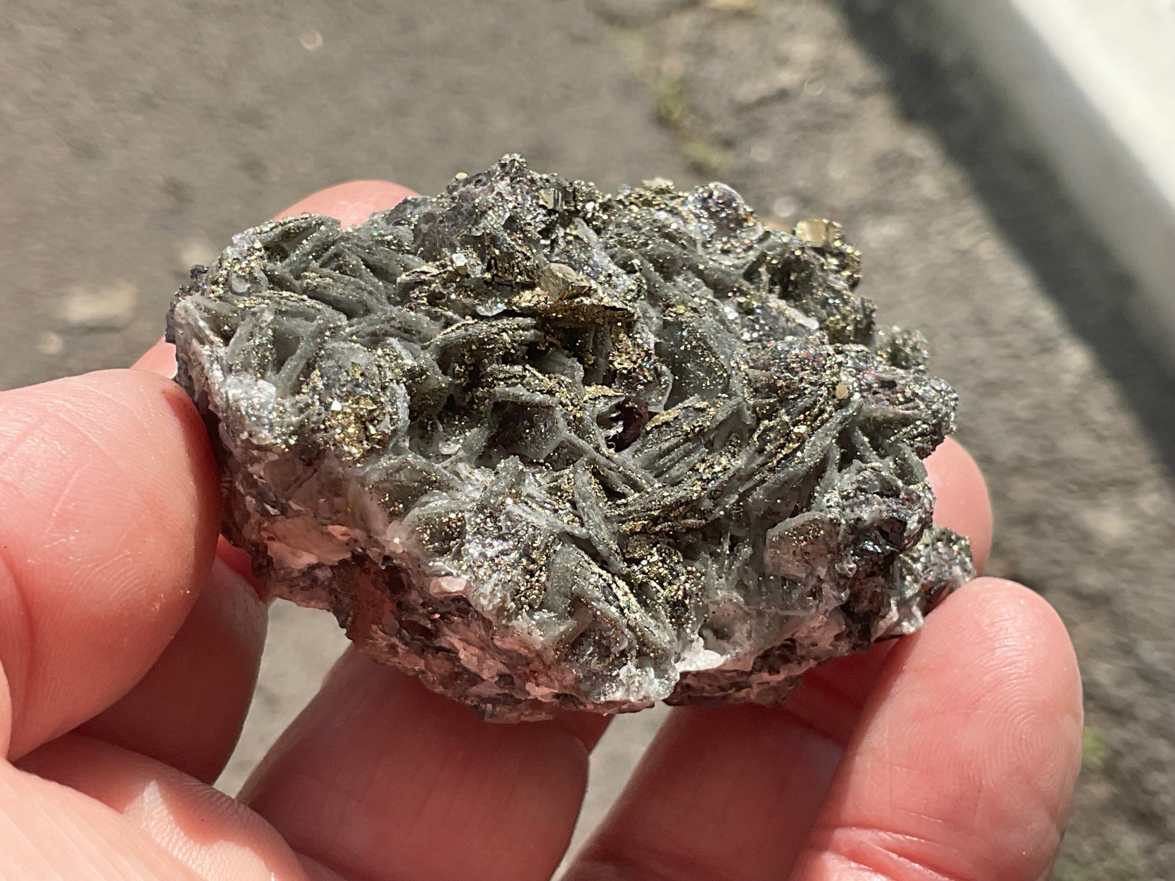 108g Pyrite encrusted Calcite on Limonite Quartz Specimen 2B from Fujian, China