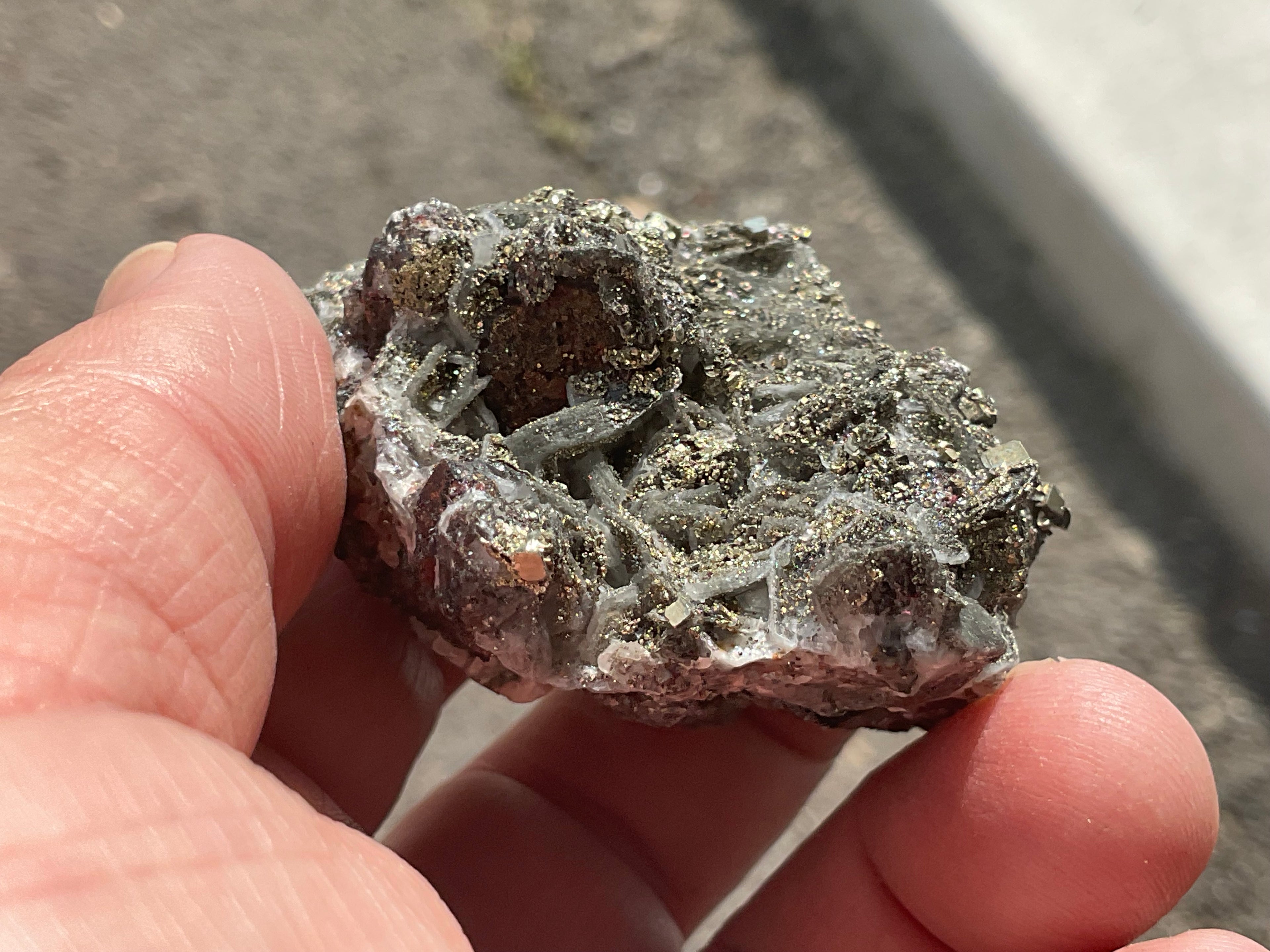 108g Pyrite encrusted Calcite on Limonite Quartz Specimen 2B from Fujian, China