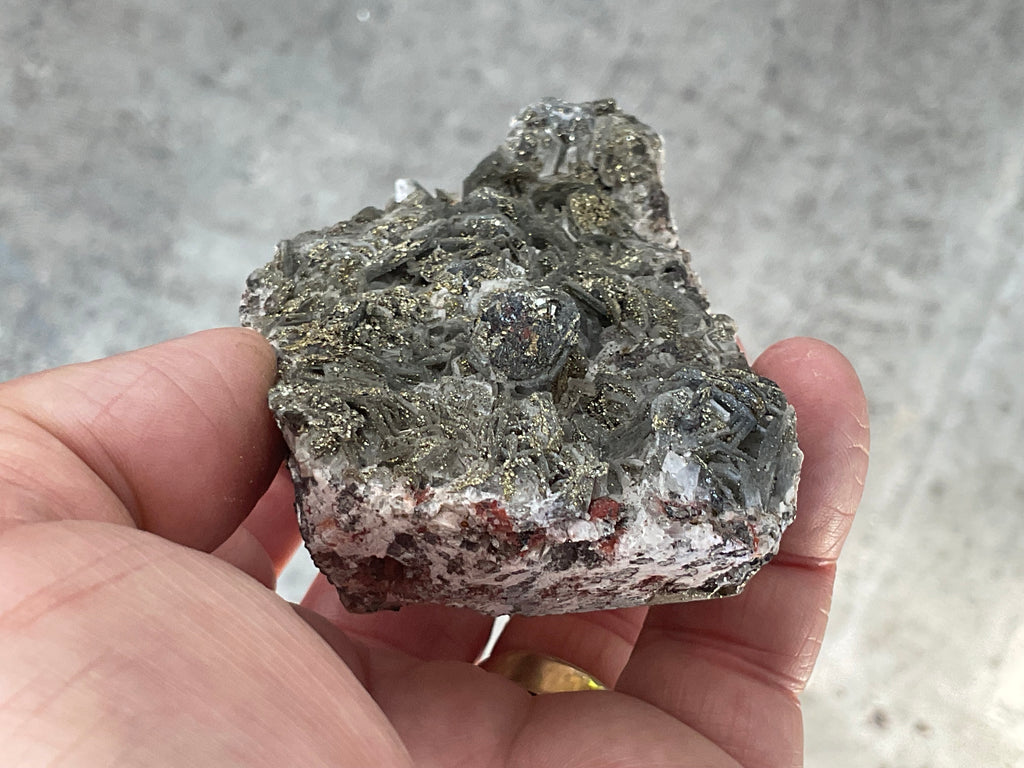 208g Pyrite encrusted Calcite on Limonite Quartz Specimen 2C from Fujian, China