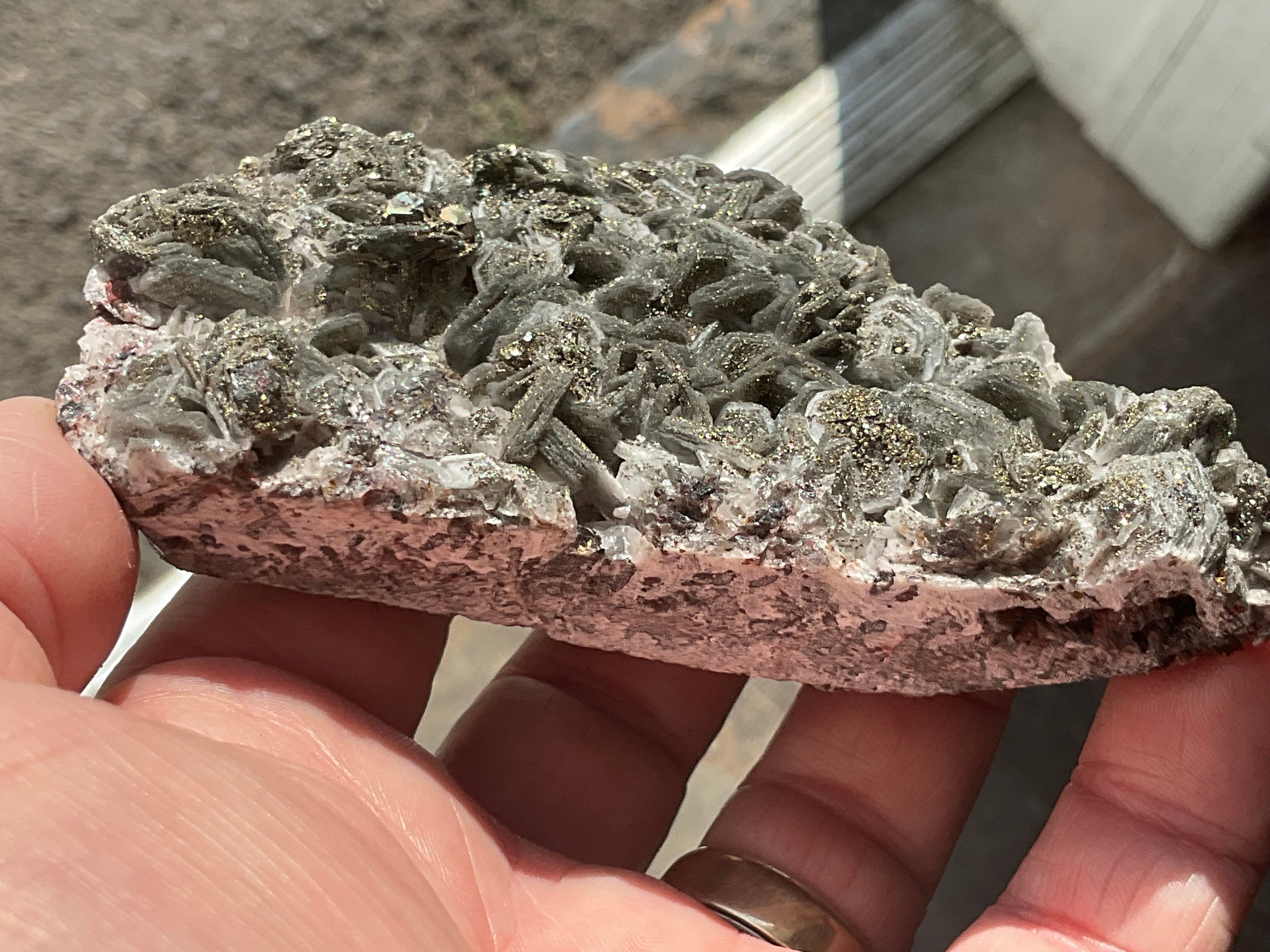 208g Pyrite encrusted Calcite on Limonite Quartz Specimen 2C from Fujian, China