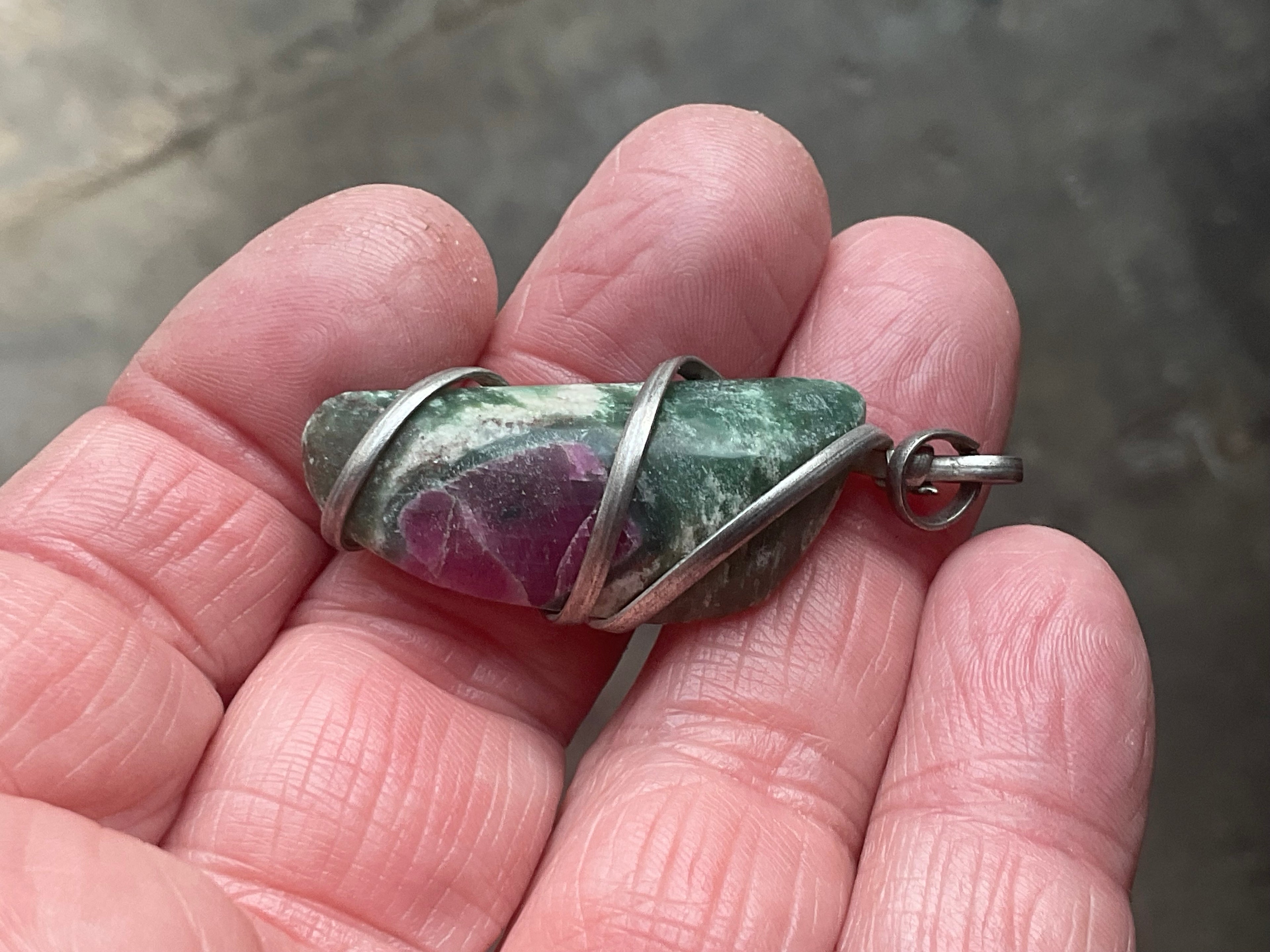 10g Ruby in Fuschite Wire Wrapped Pendant 1B
